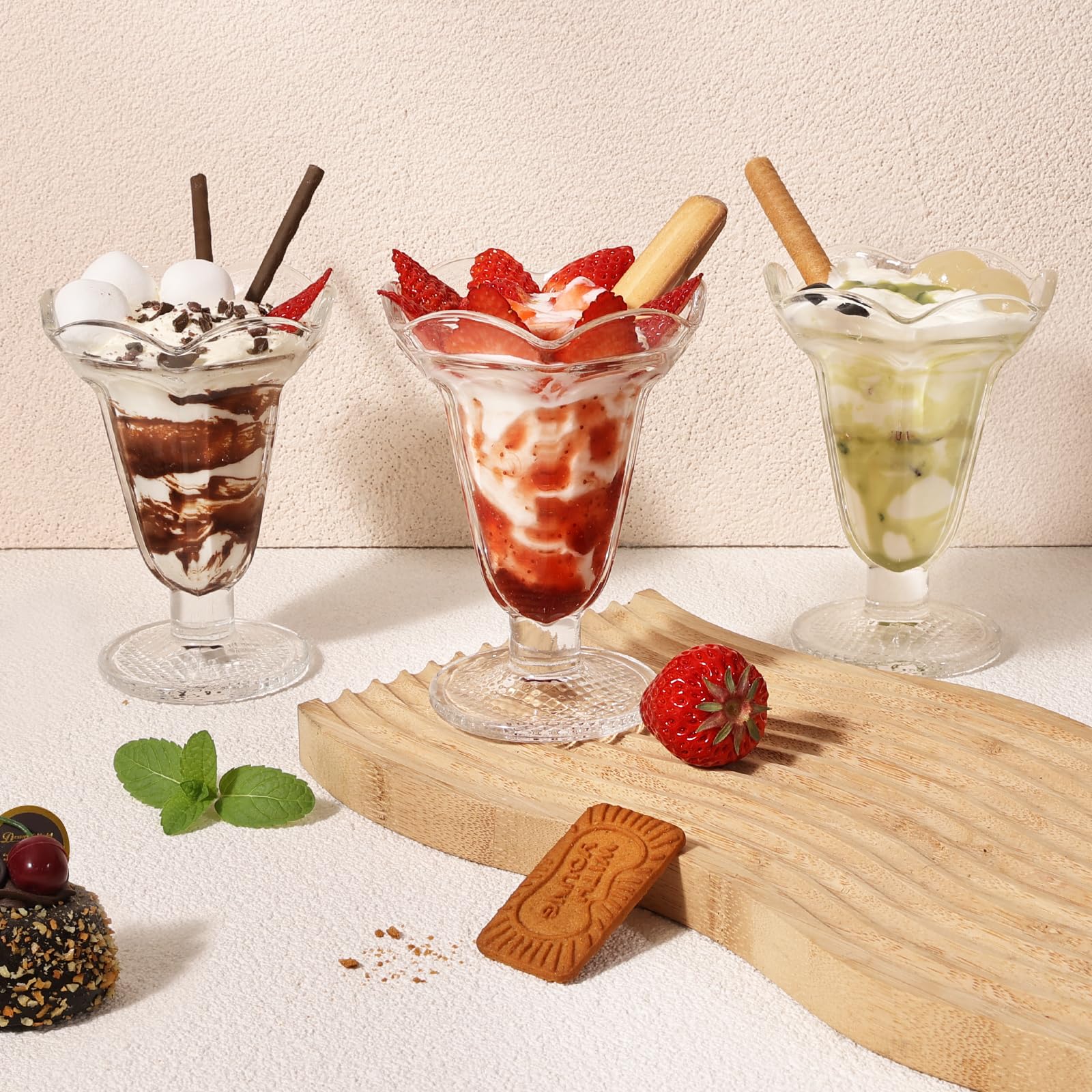 Café au lait 6 pièces en acier inoxydable élégant à long manche Latte crème glacée Sundae café