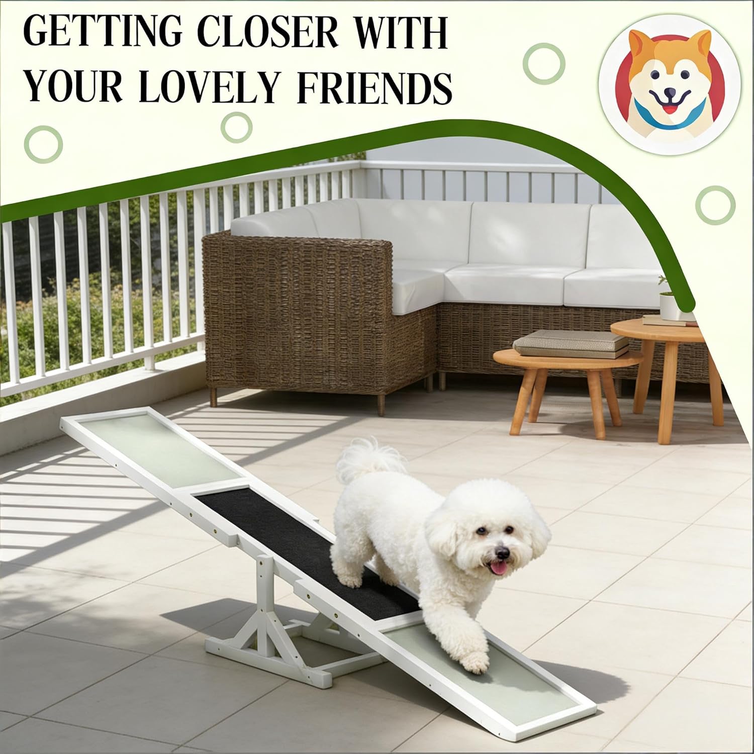 Wooden Agility Seesaw for Dogs, Pet Agility Seesaw, Adjustable Balance Training Equipment with Non-Slip Surface, for Puppy Obedience Practice and Outdoor Dog Sports