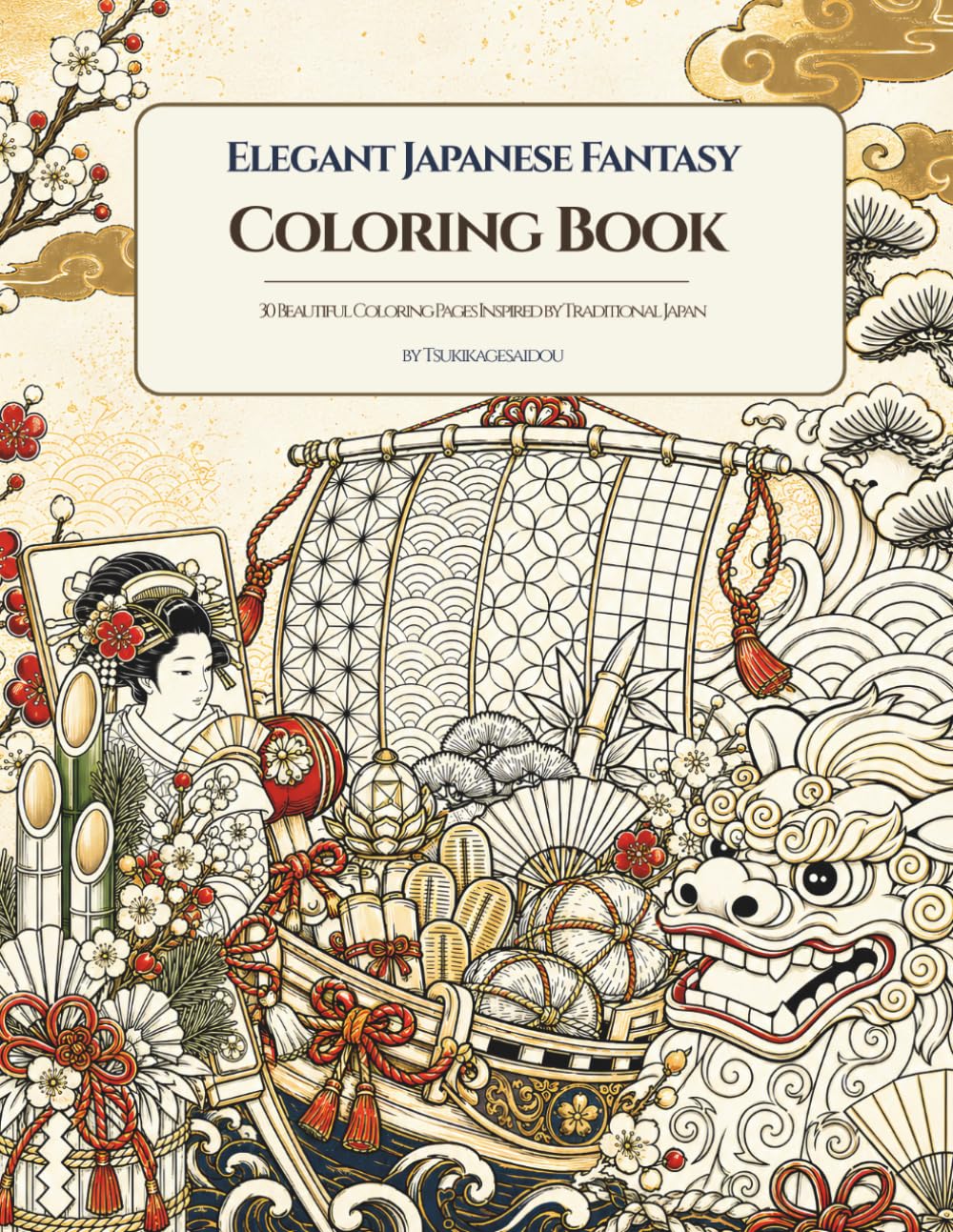 Elegant Japanese Adult Coloring Book: 30 Beautiful Coloring Pages Inspired by Traditional Japan