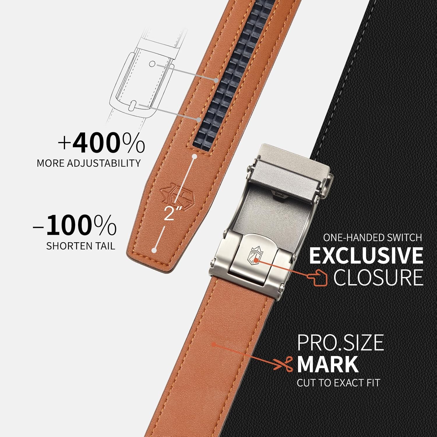 Zitahli Ratchet Belt for Men - 2 Packs Leather Mens belt For Gift Men Dress and Casual,Trim to Fit - Image 3