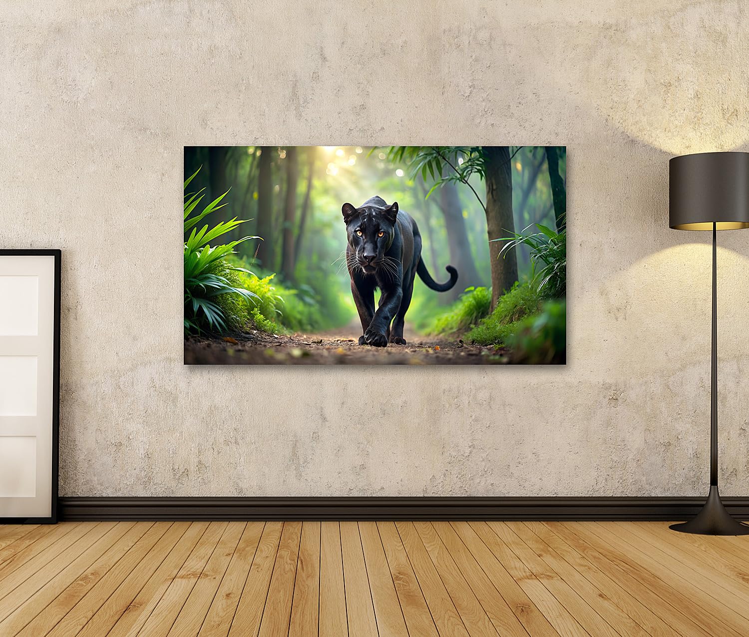 islandburner Prime Bild auf Leinwand Schwarzer Panther Schleicht durch Wald Bilder Wandbilder Poster