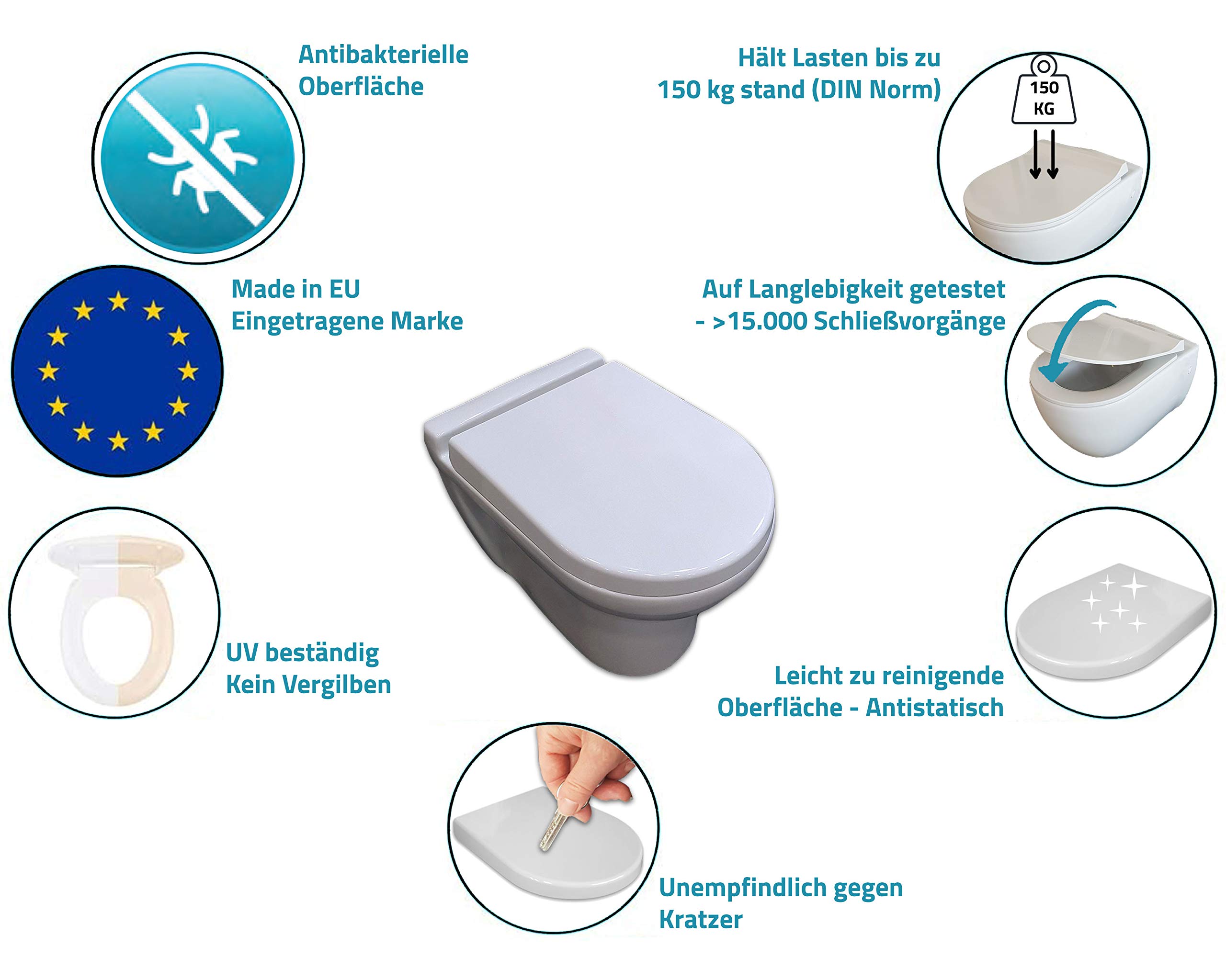 Aqua Bagno | deska sedesowa Softclose | kształt litery O lub D | wysokiej jakości duroplast | wolnoopadająca | zdejmowana | deska sedesowa i deska sedesowa | antybakteryjna | biała (Zero)