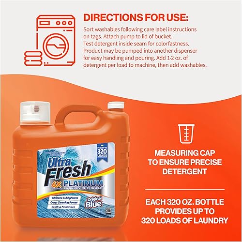 Vista 36 de Ultra Fresh Platinum Original Blue PLUS - Detergente líquido para ropa suavizante HE. Concentrado; hace hasta 640 cargas. Compara