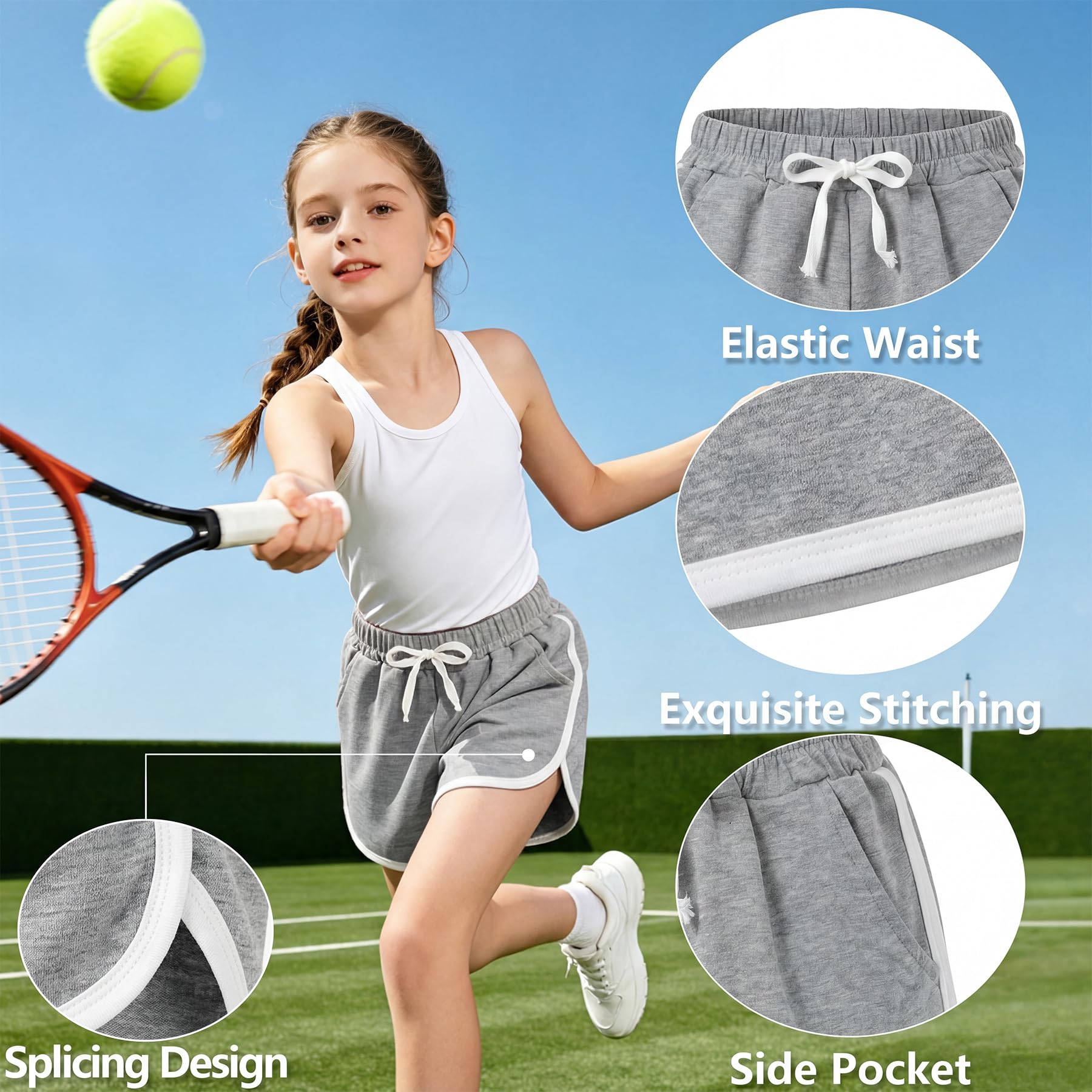 Pantalones Cortos para Niña con Bolsillos, Pack de 2 Algodón Transpirables Cortos de Ciclismo Verano Cintura Elástica Deportivo Shorts Cómodo Gimnasia Pantalones para Niños 4-13 Años