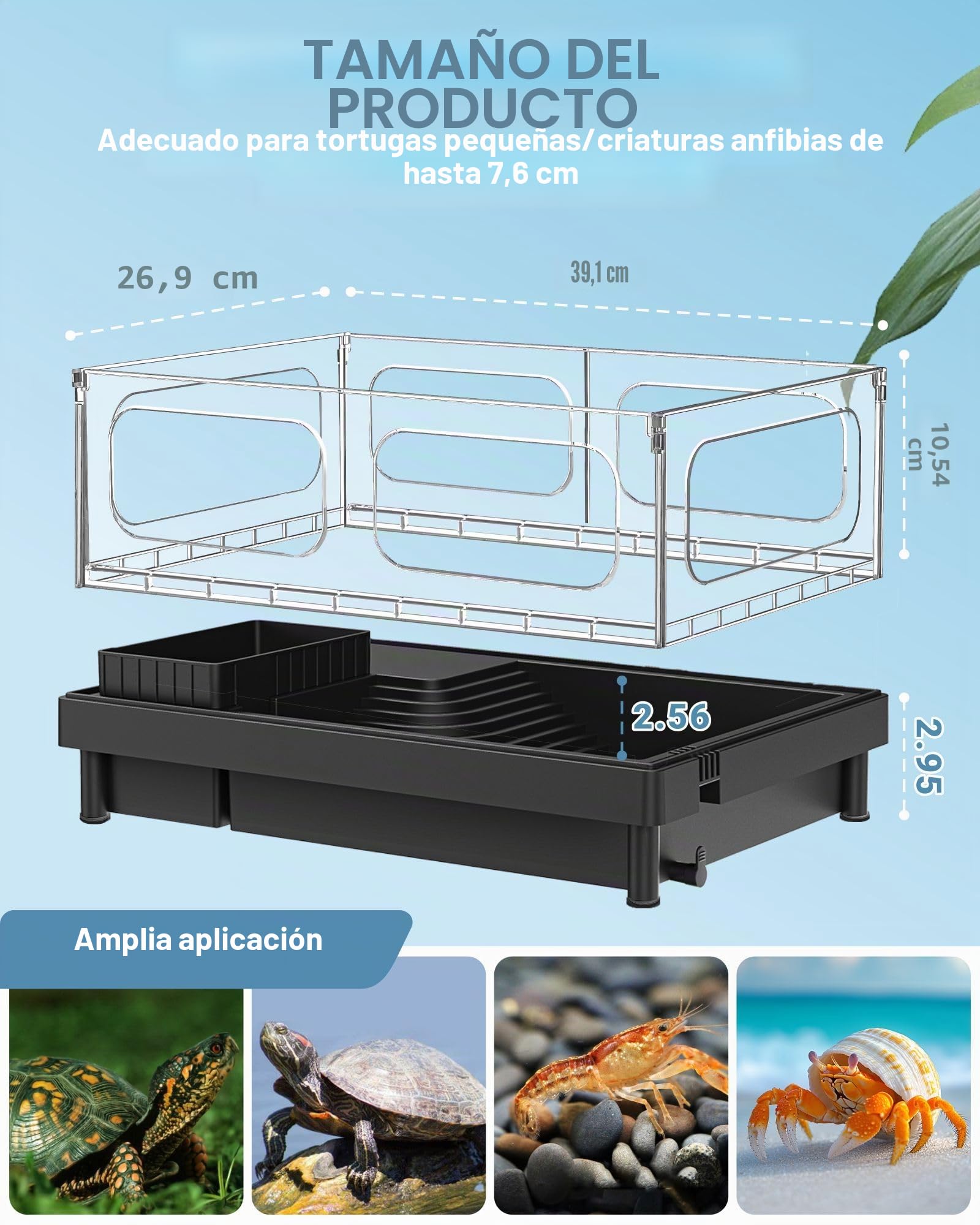 GOZILLA Kit de Tanque de Tortuga pequeña (Tanque + lámpara + Filtro), Kit de Inicio de Tortuga acrílica con lámpara Ajustable, hábitat de Reptiles y terrario con áreas multifuncionales para pequeños