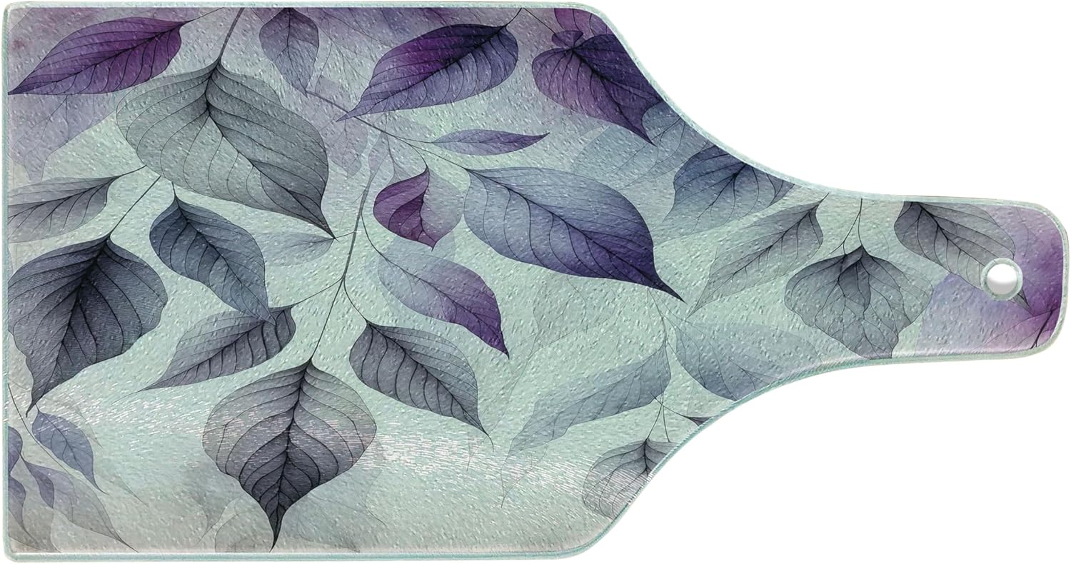Ambesonne Purple Cutting Board, Cascade of Leaves in a Cold Windy Morning Monochromatic Pastel Tones, Decorative Tempered Glass Cutting and Serving Board, Wine Bottle Shape, Coconut Quartz and Lilac