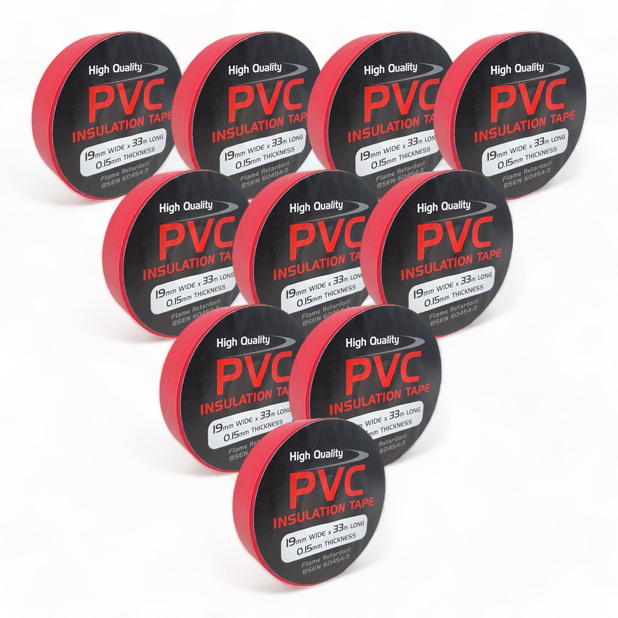 10 Rolls of Red PVC Electrical Insulation Tape, 33m Long x 19mm Wide, Adhesive Insulating Tape for Protecting Electrical Wires