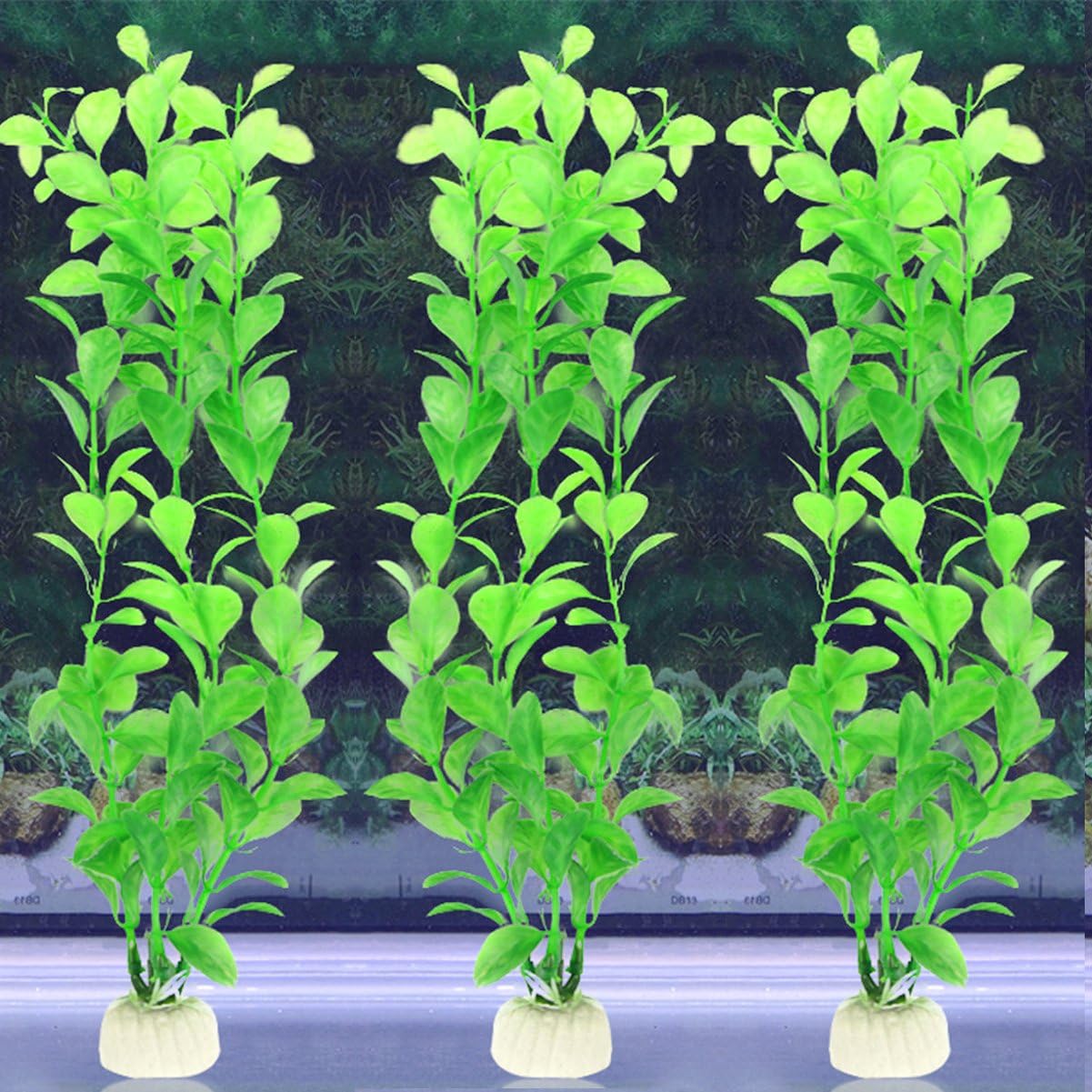 COMSUN 4 Pack Artificial Aquarium Plants, Large Size 10.6 inch Approximate Height, Fish Tank Decorations Home Décor Plastic Green