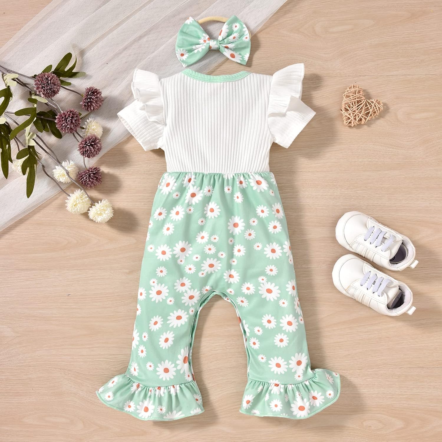 HINTINA Newborn Baby Girl Romper Outfits Short Sleeve Jumpsuit Clothes Set - Image 6