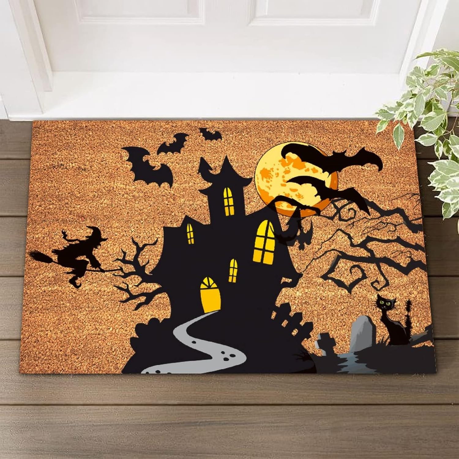 Happy Halloween Coir Door Mat Easy to Clean Natural Doormat Ghost Pumpkin Pattern Welcome Mats Custom Door Mats for Front Door Personalized Door Mats for Front Door Housewarming Gift 24x36in