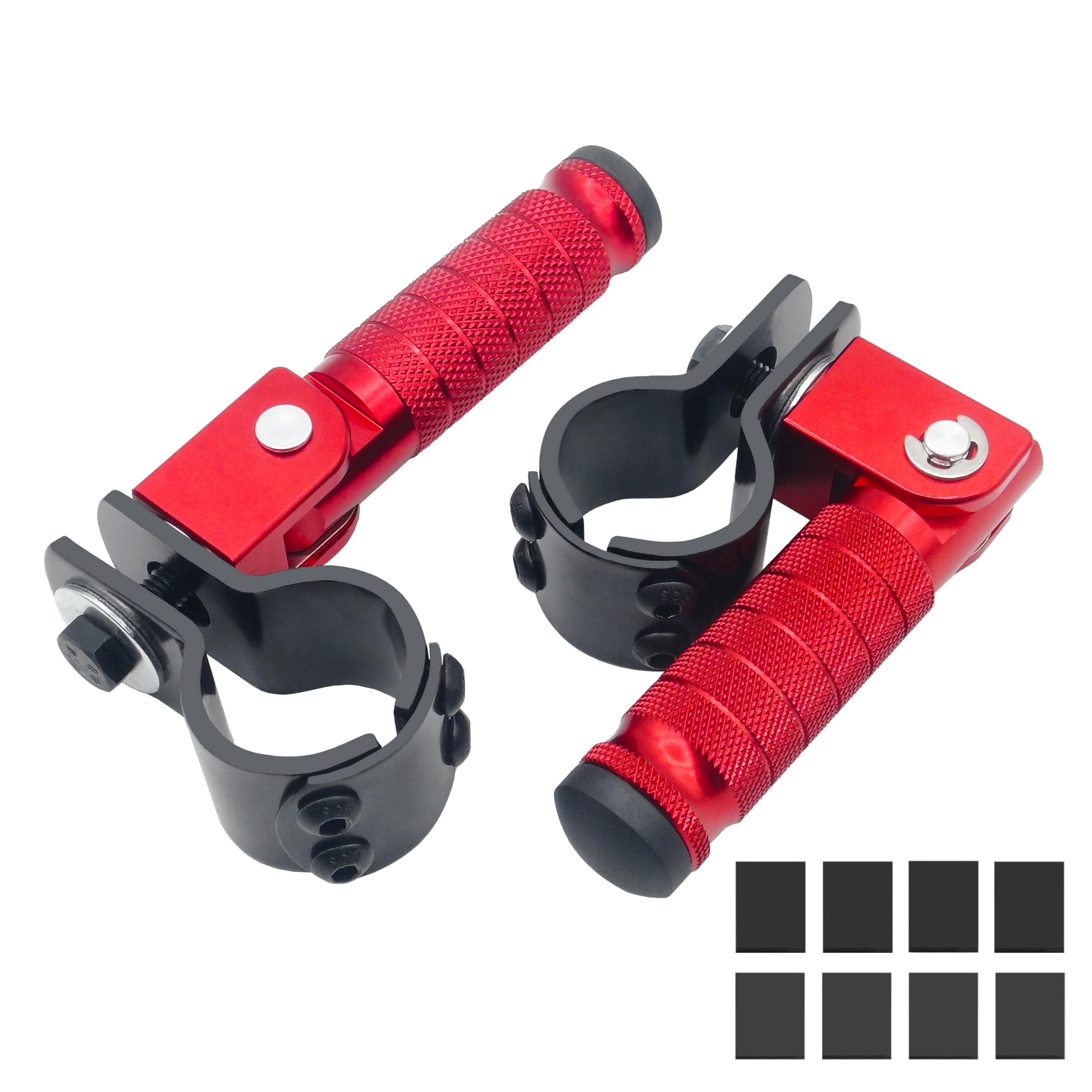 M8 Motorcycle CNC Aluminum 90 Degree Folding Rearsets Folded Motorbike Footrest Bicycle Footpegs Foot Pegs Pedal Universal (Red)