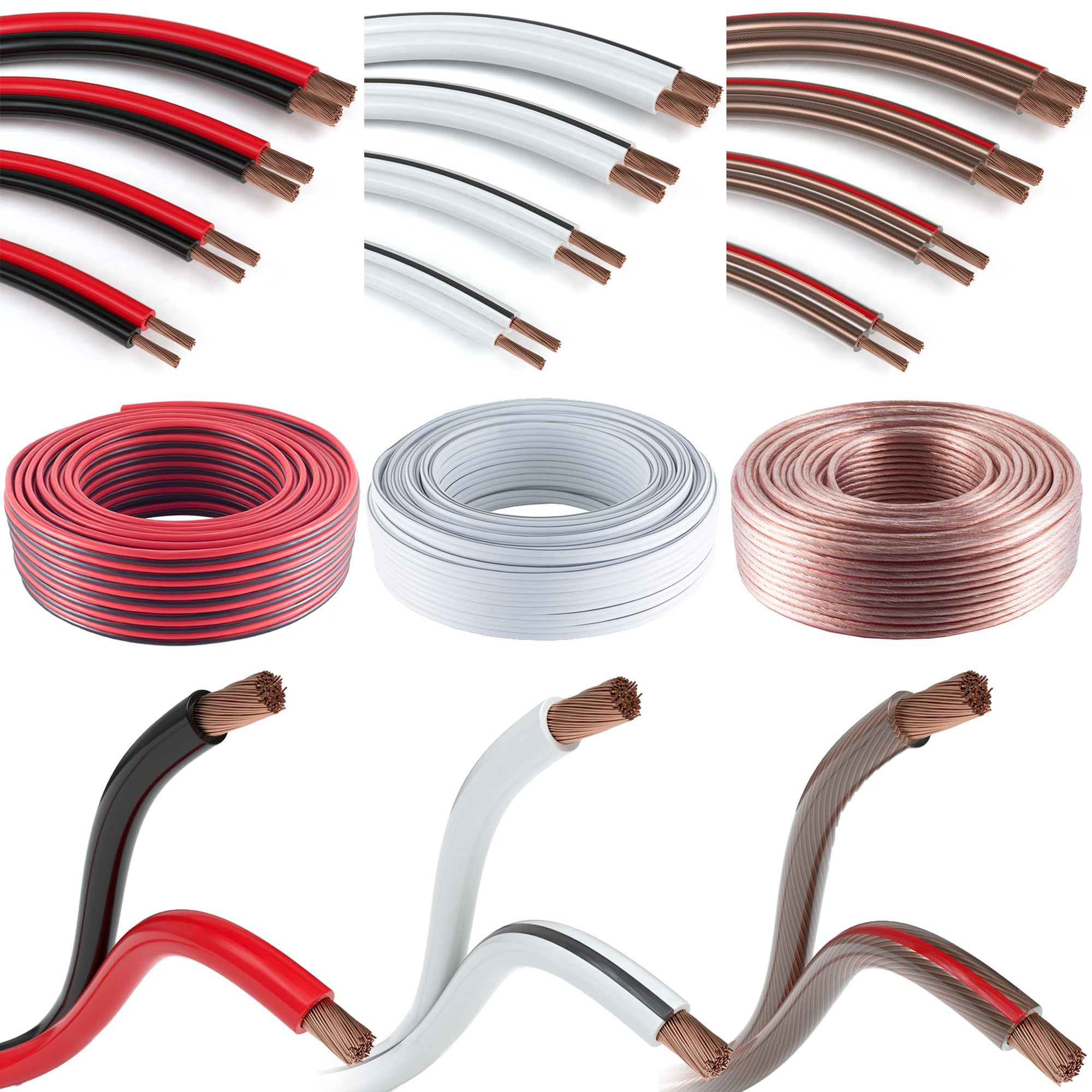 JAMEGA - Lautsprecherkabel Hifi Audio Kabel Auto Boxenkabel Boxen - mehrere Größen und Längen für Lautsprecher & Surround Systeme aus einer Kupferlegierung, 2 x 1,5mm², rot/schwarz, 100m
