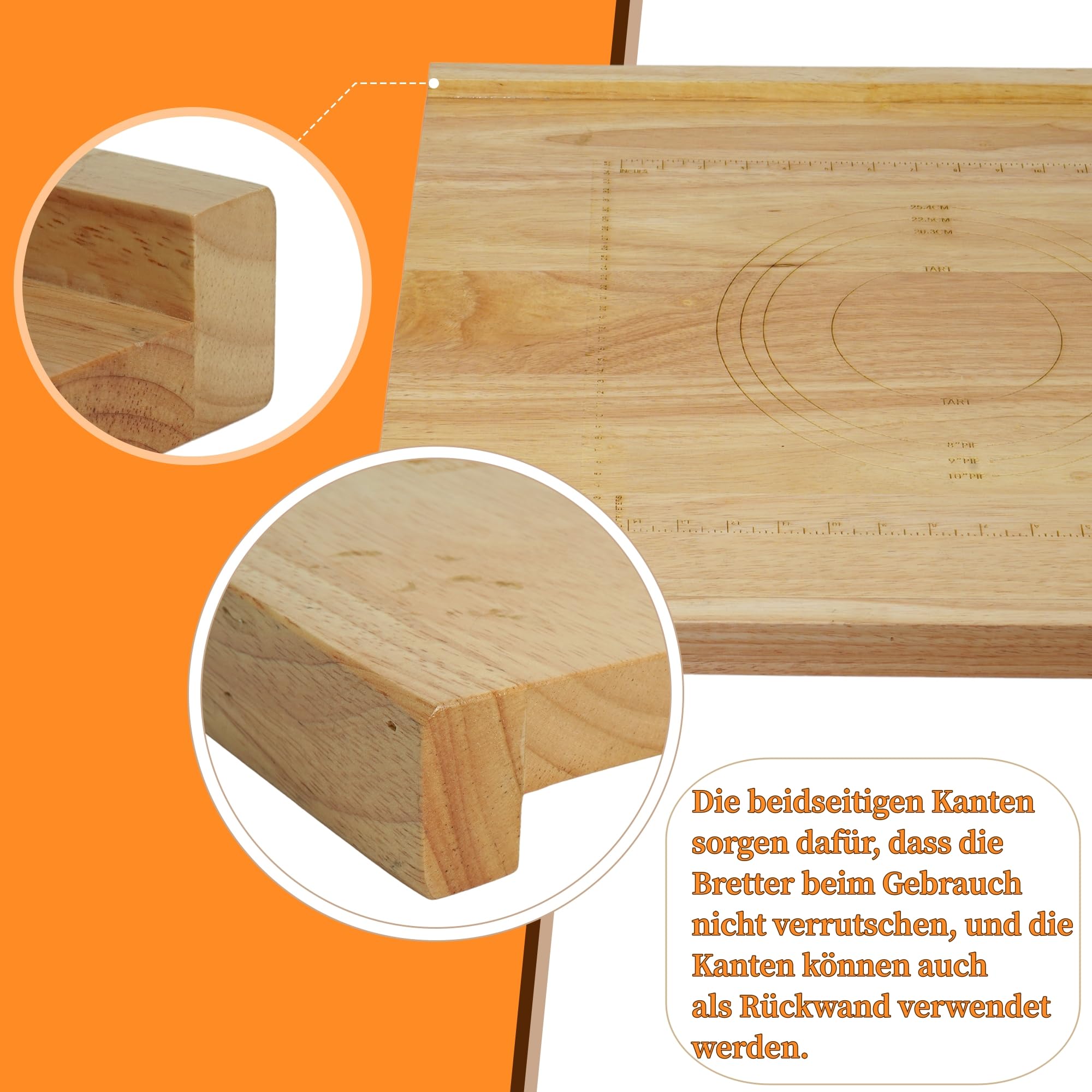 Schneidebrett Holz schneidebretter 51 * 61 * 2cm Rutschfestes Schneidebrett mit Maßband Verwendung als Frühstücksbretter, Küchenbretter, Servierbretter, Brotbretter (1 PACK)