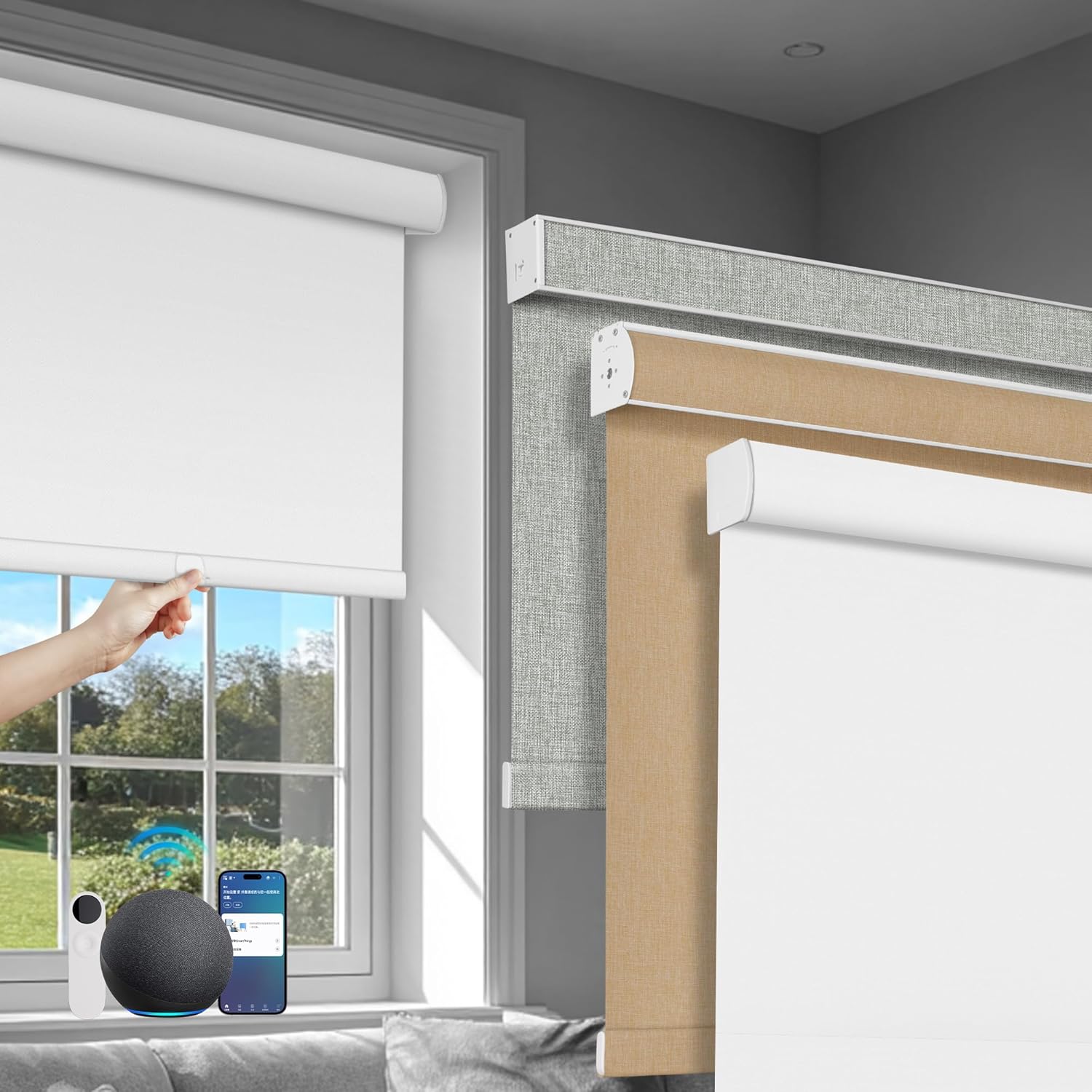 BERISSA Motorized Blinds with Remote,Dual-Control(Manual...