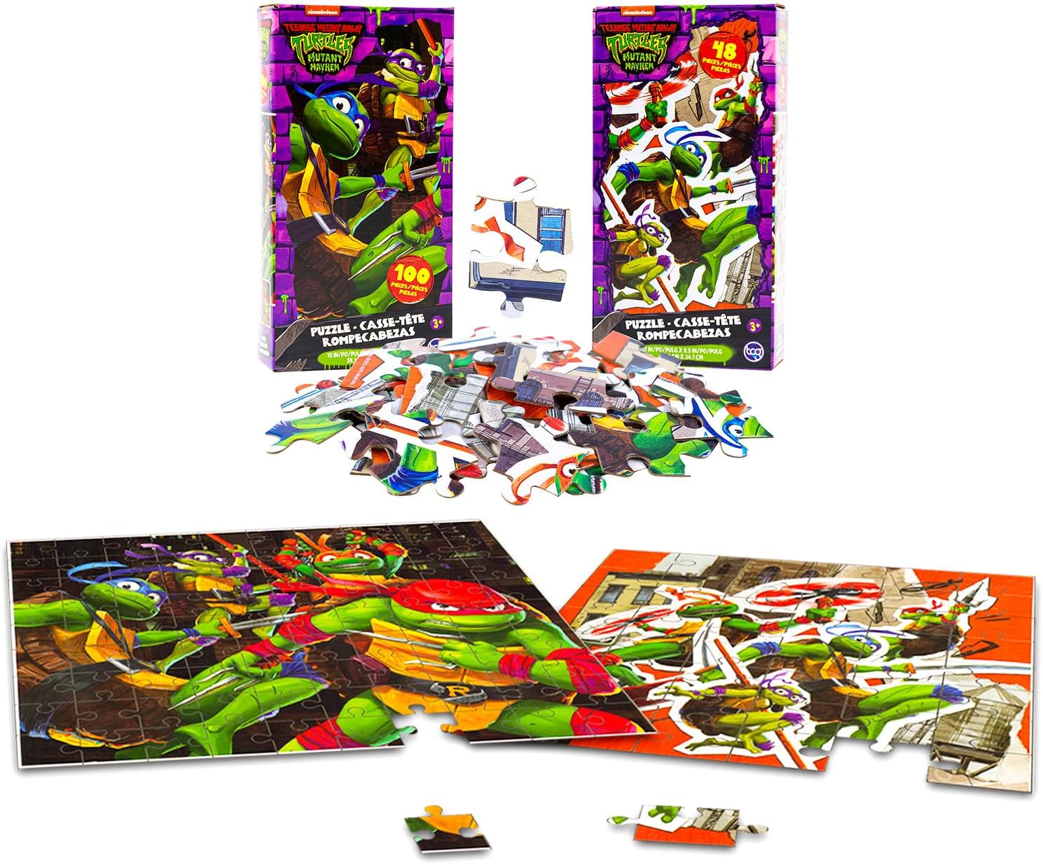 6 Pack Transformers, TMNT, Power Rangers Jigsaw Puzzles Set - Bundle with 6 Assorted Puzzles for Boys Plus Stickers, More | Puzzle Pack for Kids Ages 4-8