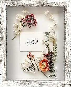 FrameWorks 8" x 10" Driftwood Shadow Box Frame - Soft Felt Backing, Tempered Glass and Includes Elegant White Ball Push Pins
