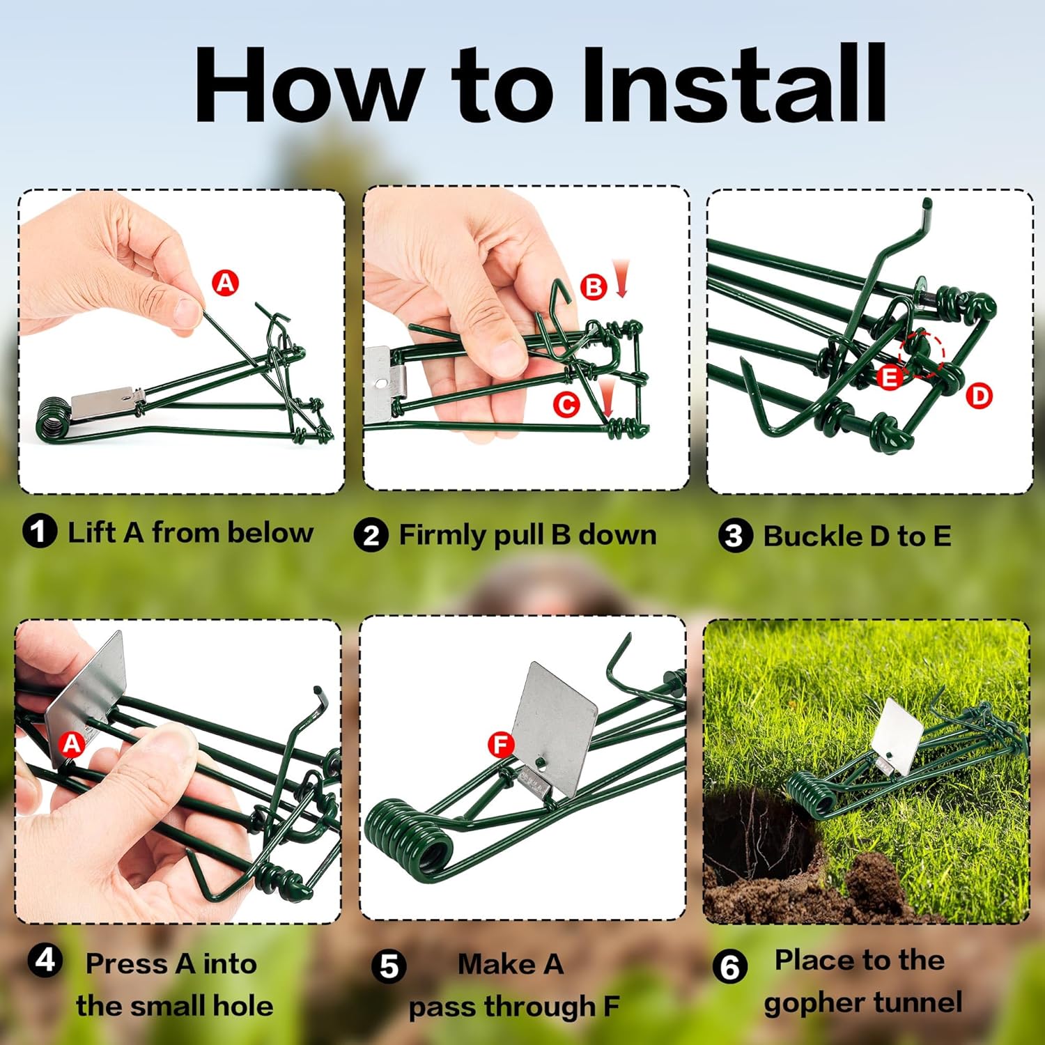 10 Pack Gopher Traps - Reusable Metal Gopher Trap, Easy Set Weather Proof Mole Vole Trap for Lawn Garden Farm Outdoor, Mole Traps