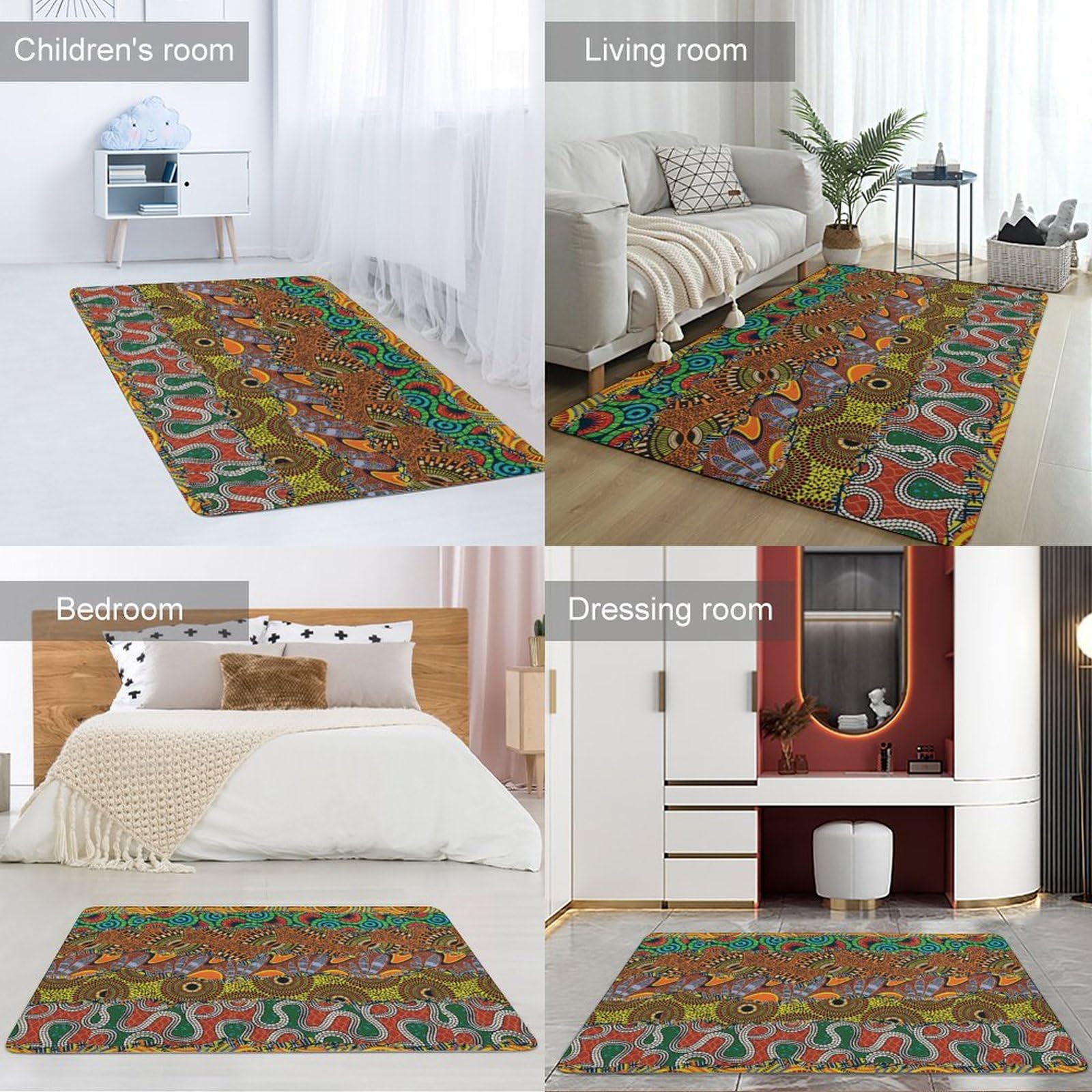 Tapis Africain Patchwork Motif Tapis de Sol Doux pour Salon Chambre (100 x 150 cm)