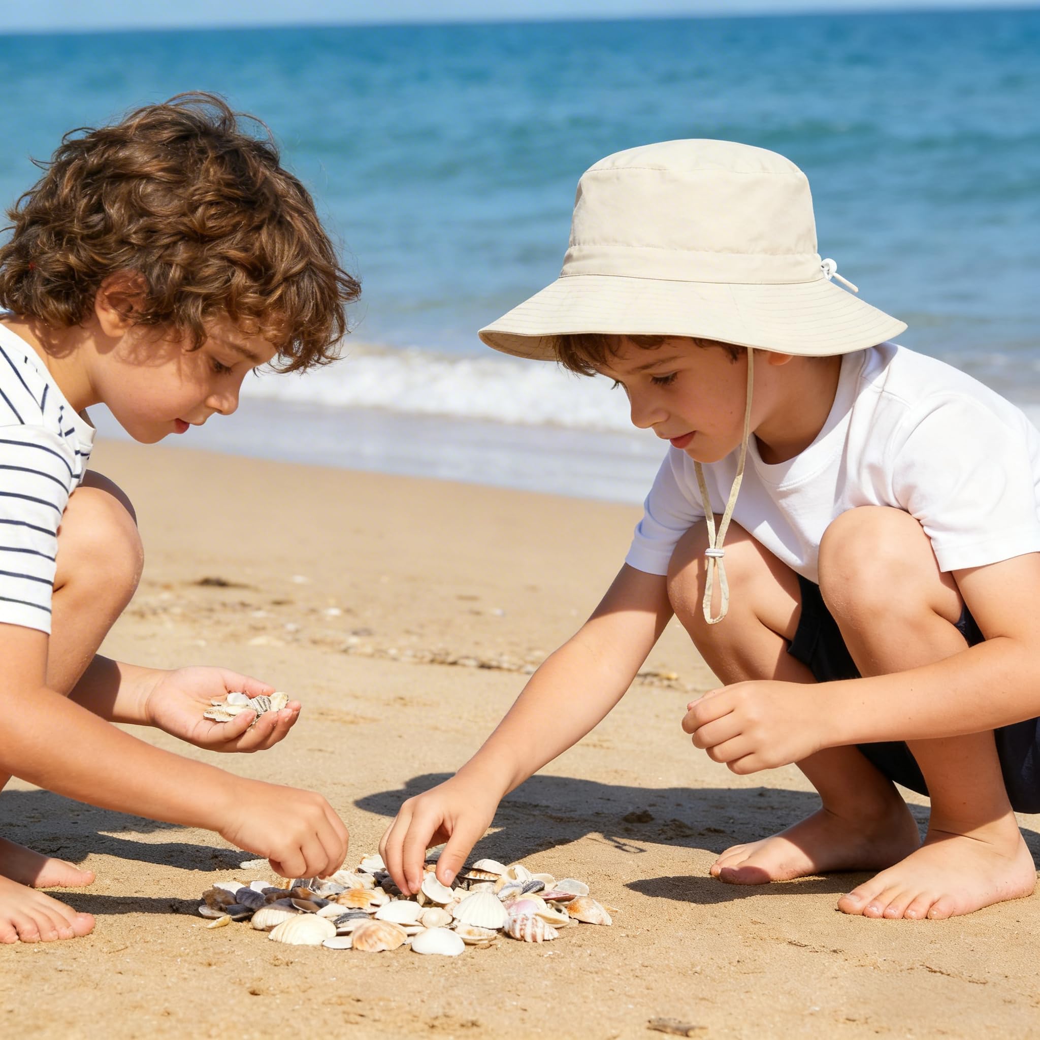 Shedoo Sonnenhut Kinder UV-Schutz UPF 50+, Breiter Krempe Nackenschutz Fischerhut Baby mit Sonnenbrille, Atmungsaktiv Bucket Hat mit Verstellbarem Kinnriemen, Strandhut für Junge, Mädchen - 5