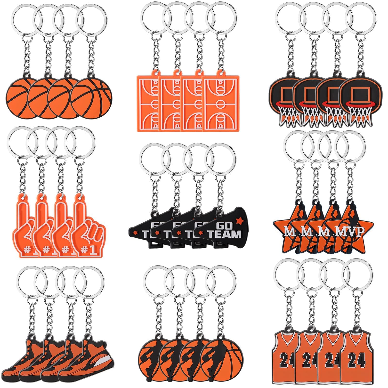 NALACALNALACAL 36 Pcs Sports Party Favors, Basketball Keychains for Birthday Party Supplies, Rubber Keychain Decorations for Kids, School Sports Rewards, Party Bag Gifts