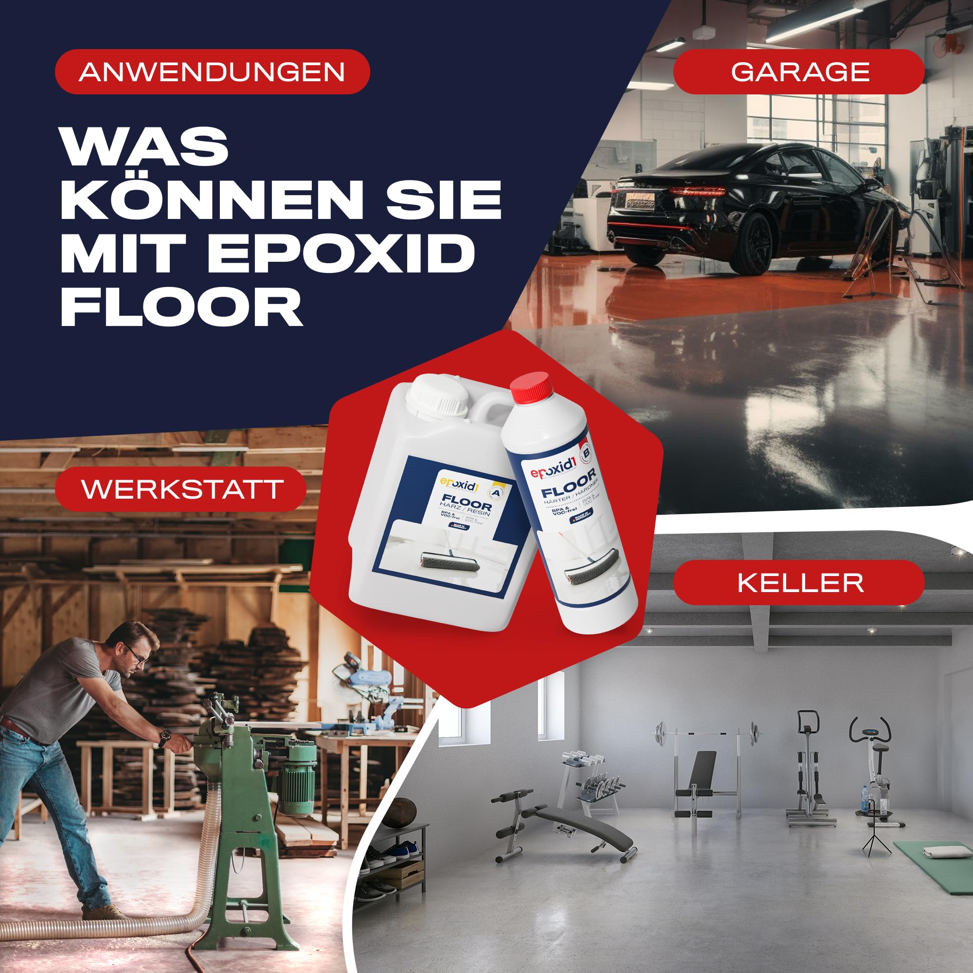 Epoxidharz mit Härter EP-Grundierung - Epoxy Primer, Haftgrund für Bodenbeschichtung, Garage, Werkstatt & Keller, Spezialgrundierung - 2K Epoxid-Harz für Fußboden (~5m² (1.5kg))