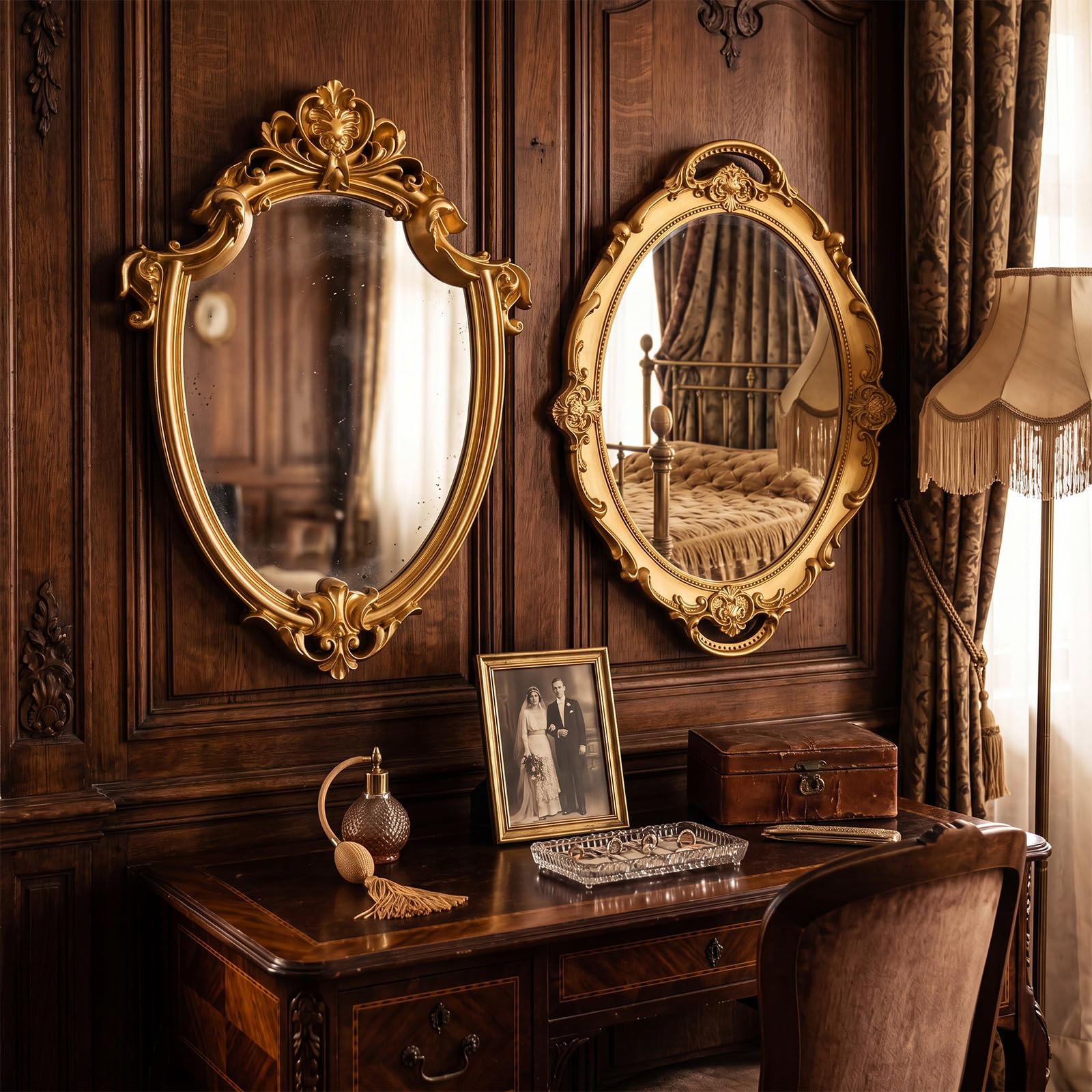 Amazon.com: Beeveer 2 Pcs Vintage Gold Wall Mirror Set Luxury