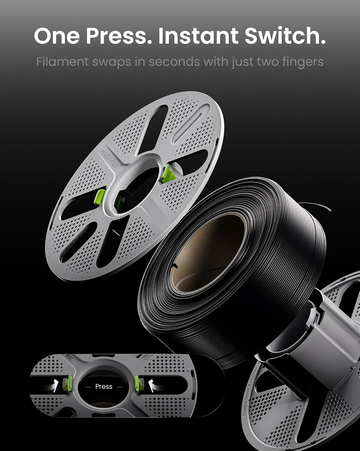 PLA Basic, Pre-Dried Filament with Quick-Swap Reusable Spool 2kg (4.4lbs), 1.75mm 3D Printing Filament, Compatible with Bambu Lab 3D Printers – Black + White