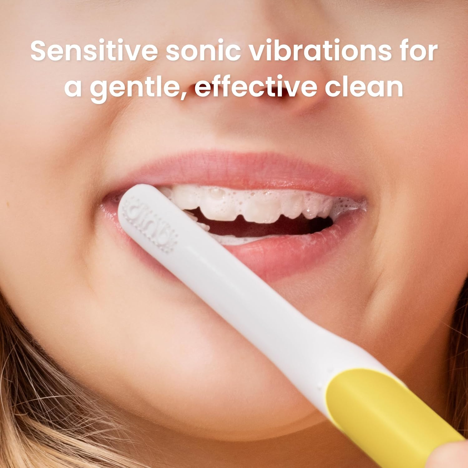 Quip Sonic Toothbrush for Kids with Timer - Includes Extra Brush Head and Travel Cover Mount - Electric, Soft Bristle Refill Head, Plastic Handle, 3 Month Battery Life, Yellow