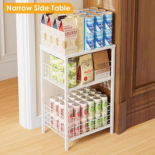 Miniatura 6 de X-cosrack Mesa Auxiliar, Mesa Lateral Pequeña con Almacenamiento, Mesita de Noche de 3 Niveles para Sala de Estar, Dormitorio, Espacios Pequeños,