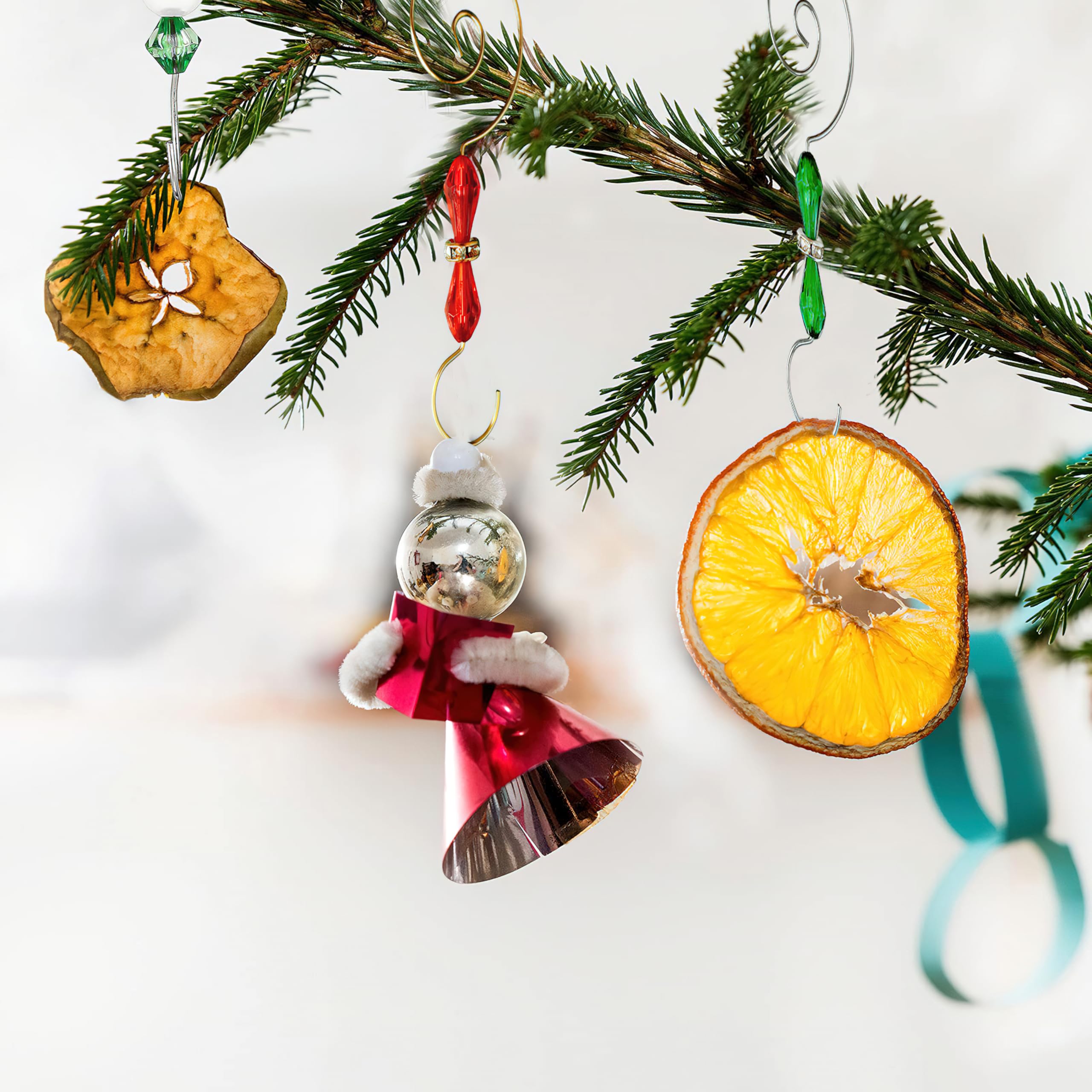 Ylapagne 20 Pcs Christmas Ornament Hooks Iron Jewelry Hooks with Christmas Tree Ornament Hanger Decorative for Home Tree Decor(Red, Green)