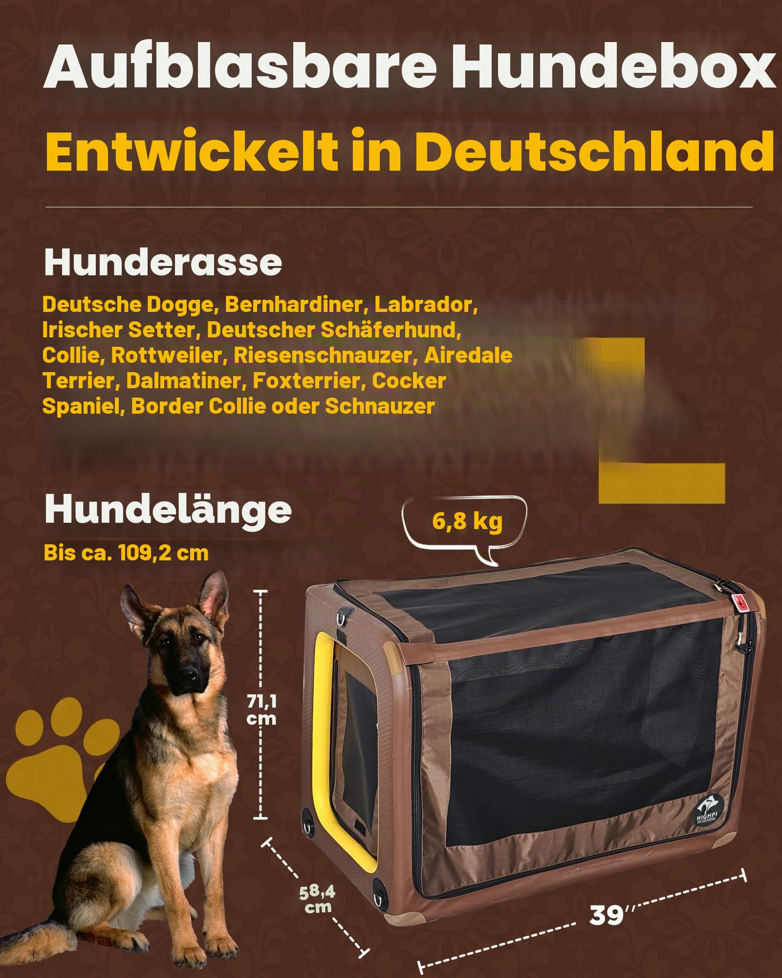Faltbare Hundebox für Auto, tragbarer Hunde-Autositz, Highpi aufblasbare weiche Hundebox für große Hunde, Sicherheits-faltbare Hundetragetasche mit Sicherheitsgurt für Rücksitz, wasserdichter
