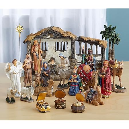Baby Jesus Figure Three Kings 23-Piece Nativity Set With Lighted