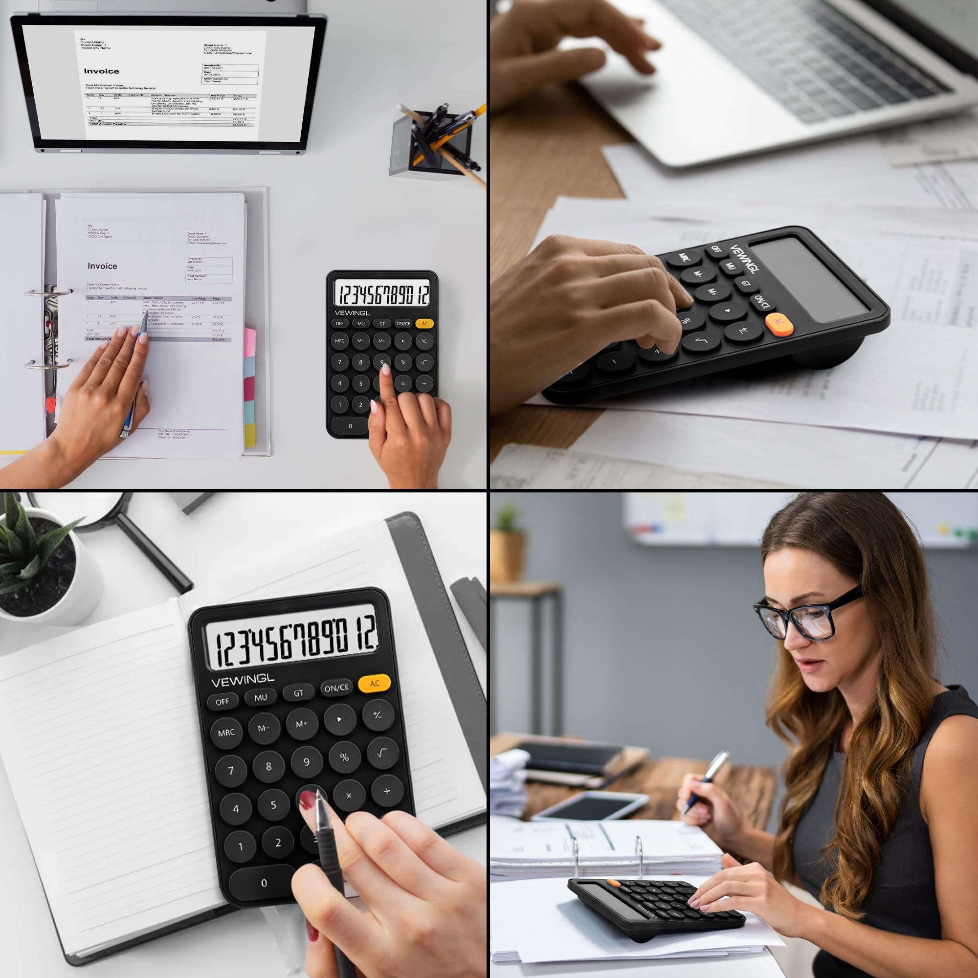 Standardrechner, 12 Ziffern, 15,7 x 10,7 cm großes Desktop-Display und Tasten, Taschenrechner mit großem LCD-Display für Büro, Schule, Zuhause und Geschäft, automatischer Schlafmodus, 15 ° neigbarer