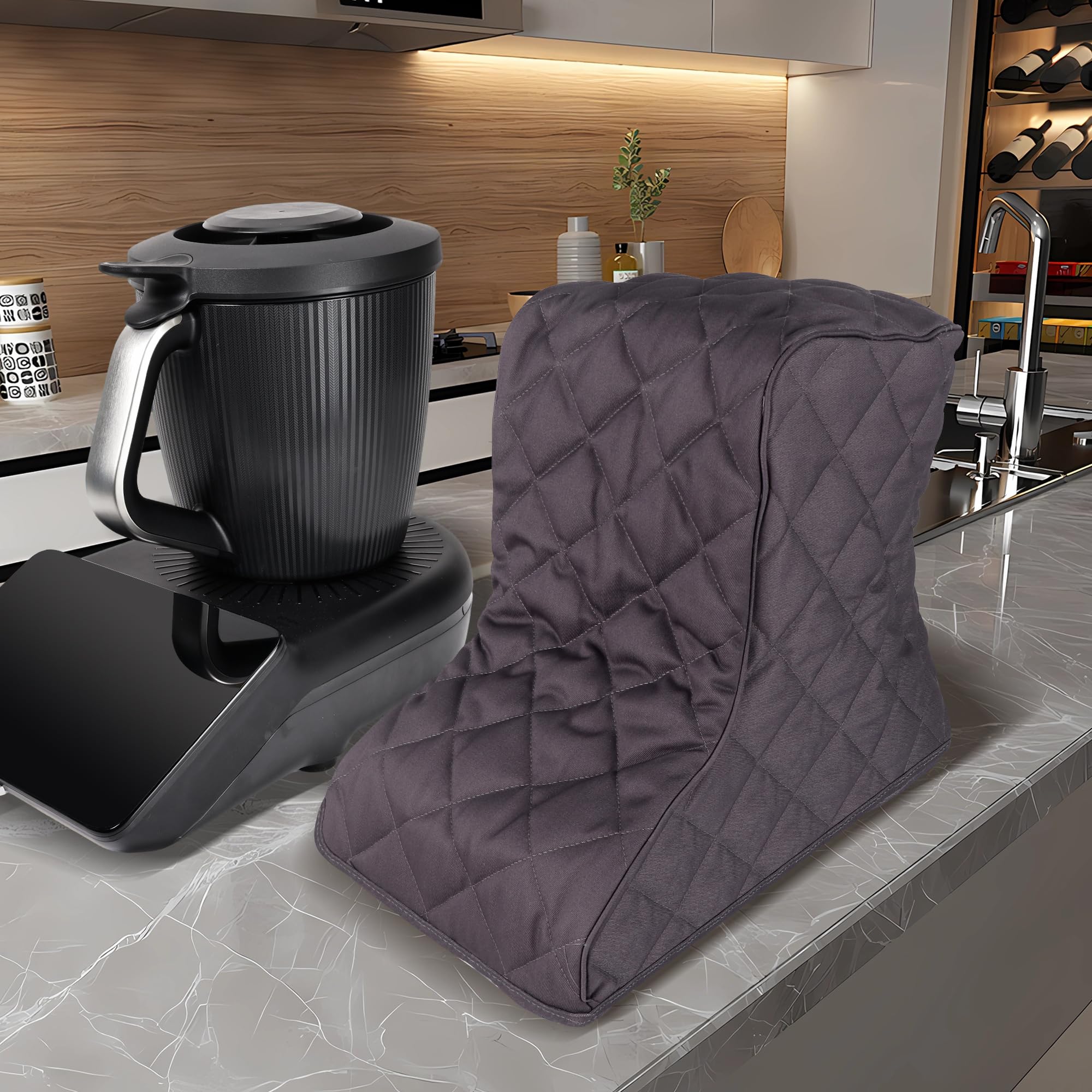 Exclusive Premium Staubschutz für Thermomix TM7 – Graue Wattierte Canvas-Hülle mit Rückenzip, Antibakteriell & Wasserdicht - Staubschutzabdeckung, Abdeckhaube, Staubhaube, tasche