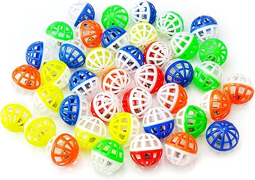 Miniatura 6 de CHIWAVA 45 bolas de juguete para gatos de 1.6 pulgadas con campana, bolas de plástico para cascabel, juguete de sonajero de persecución de gatitos,