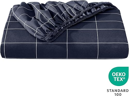 Miniatura 5 de Bare Home - Sábana bajera de microfibra 1800 muy suave y duradera, para colchones altos tamaño individual, color azul y blanco a cuadros