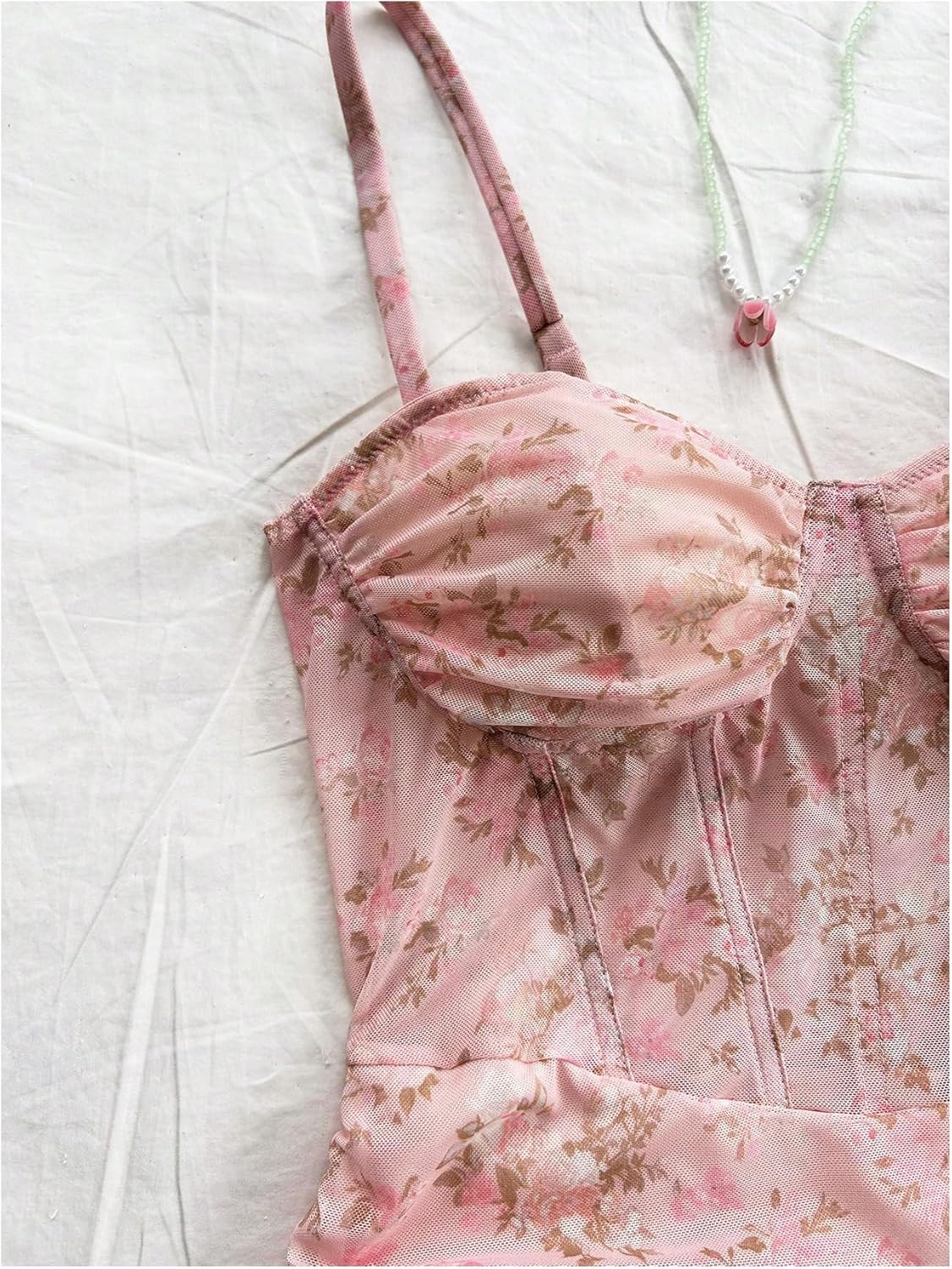 Verdusa Women's Floral Ruched Bodycon Dresses Ruffle Sleeveless Cami Mini Dress Brunch Outfits - Image 3