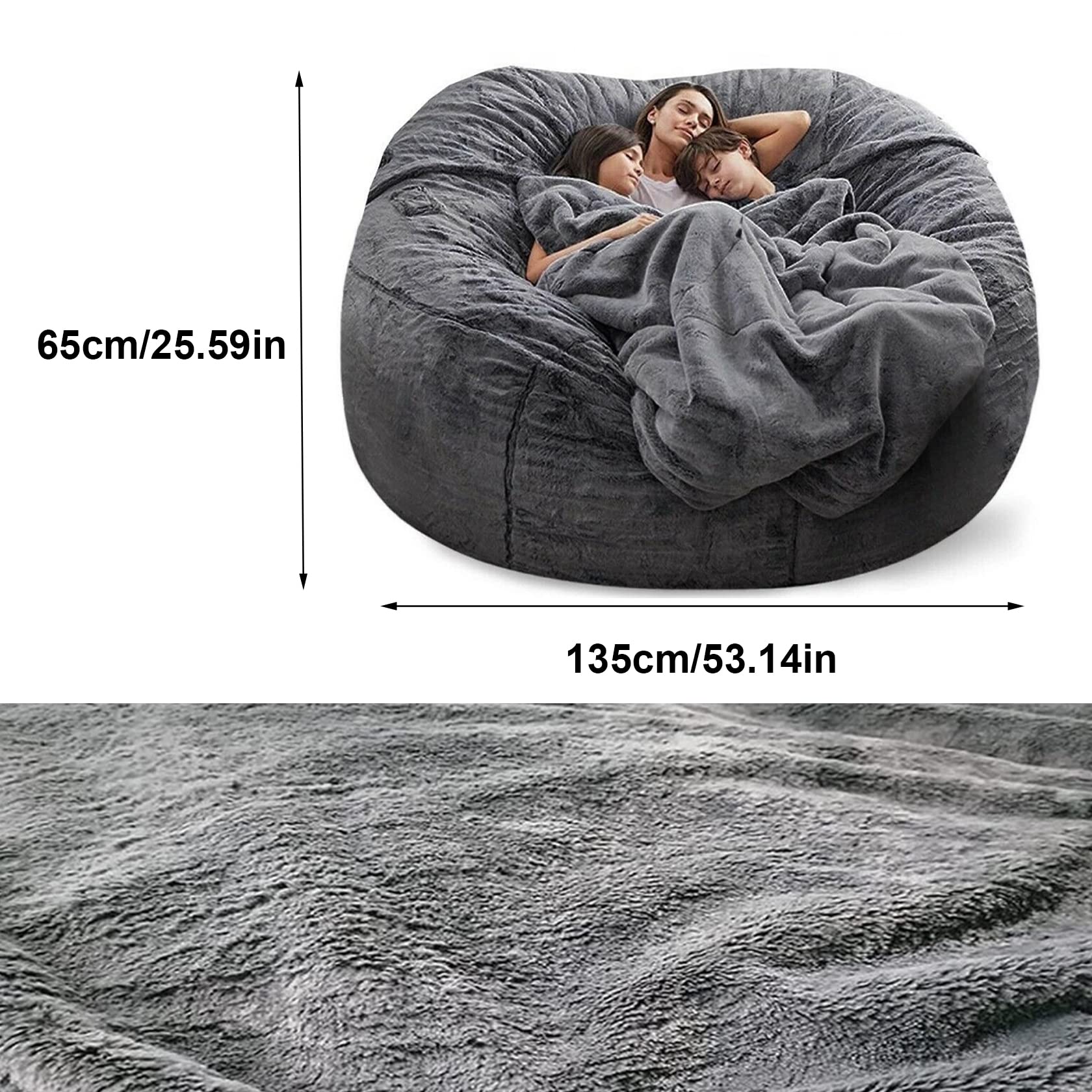 Funda de puf de gran tamaño, de 5 pies, 6 pies, 7 pies, piel sintética esponjosa, sofá perezoso para dormitorio, sala de estar, adultos, sin relleno