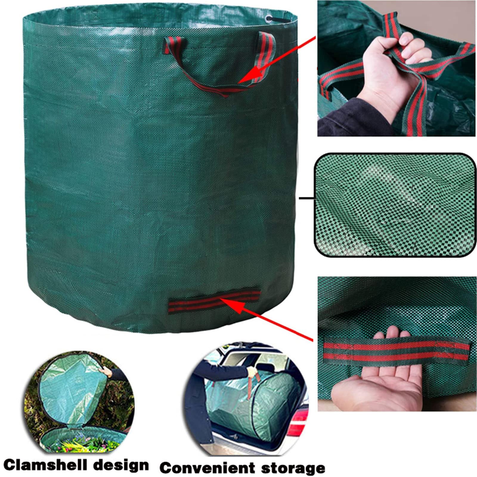 Sacs De Jardin,Sacs à Déchets De Jardin Vertsavec avec Poignées Et Couvercle Fermeture éclair Sacs Résistants Réutilisables Stable Imperméables Pliable De Jardin (120L,Lot de 4)