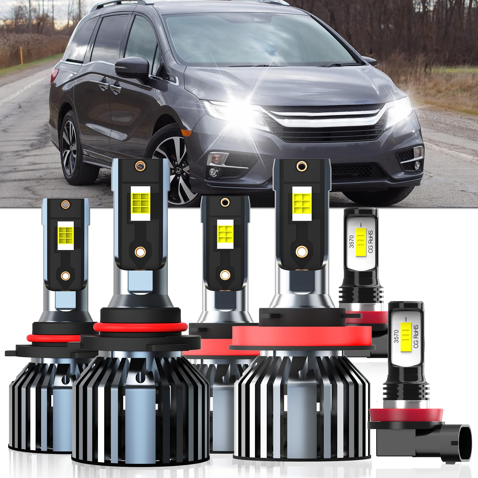 Photo 1 of XG Glitter Lights Fit For Honda Odyssey 2011-2020, 9005 High Beam H11 Low Beam H11 Fog Light Bulbs, High Power 6500K White Light, Pack of 6