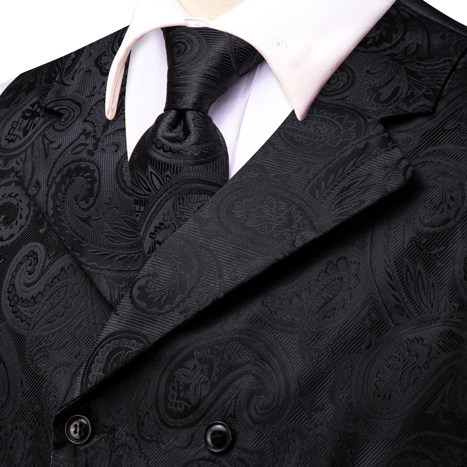 Hi-Tie Mens Silk Paisley Victorian Suit Vests Tie Set Lapel Pin Gold Tie Clip Double Breasted Steampunk Tuxedo Waistcoat