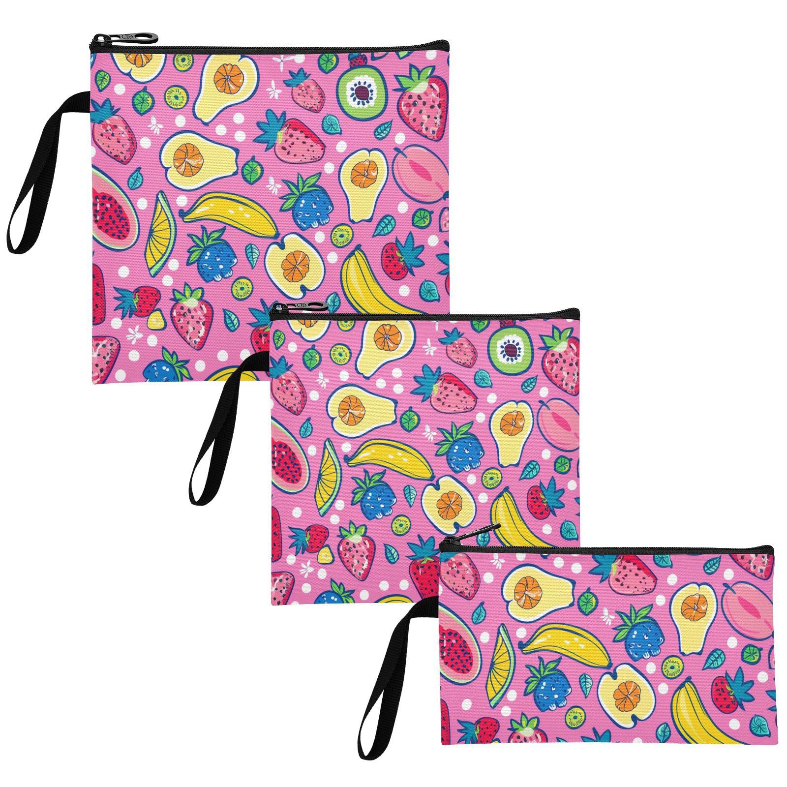Yoogain Colorful Cartoon Fruit 3 pack Reusable kids snack bags Waterproof Diaper Bag Organization for Work Office Travel Picnic
