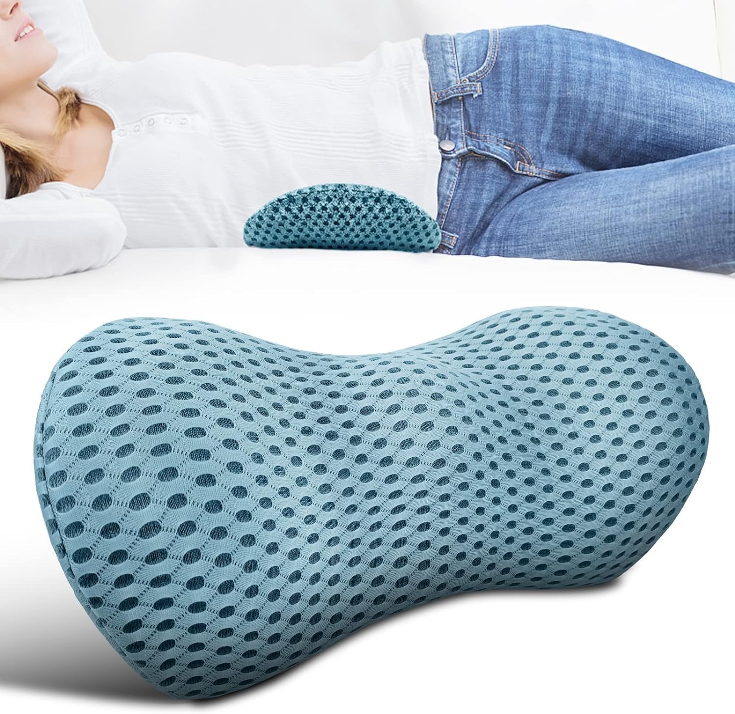 EETU Lumbar Support Pillow - Memory Foam Lumbar Pillow for Low Back Pain Relief, Ergonomic Streamline Lumbar Pillow for Car Seat, Office Chair, Recliner, Gaming Chair and Bed