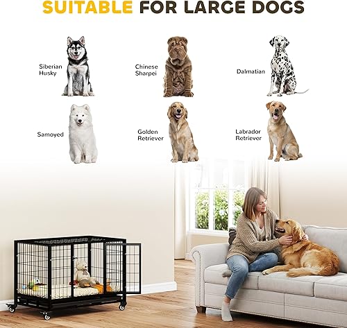 Miniatura 6 de PawHut Jaula para perros resistente de 36 pulgadas, jaula indestructible con bandeja extraíble, ruedas con cerradura y puerta doble, para perros