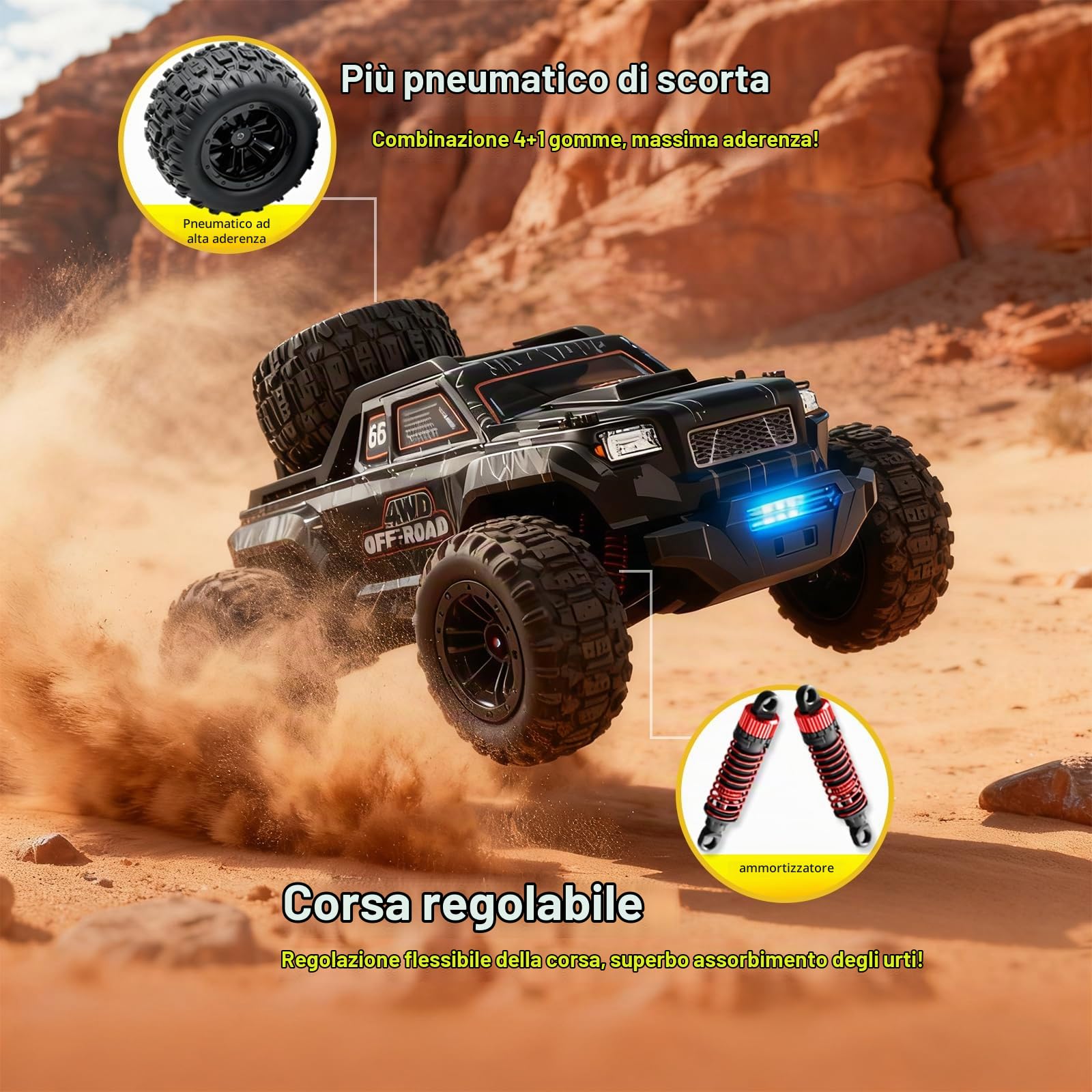 Auto radiocomandata senza spazzole, 1/16 RC, 55 km/h, camion telecomandato, 4 WD All Terrains fuoristrada, camion radiocomandato, 2,4 GHz, crawler RC con 2 batterie