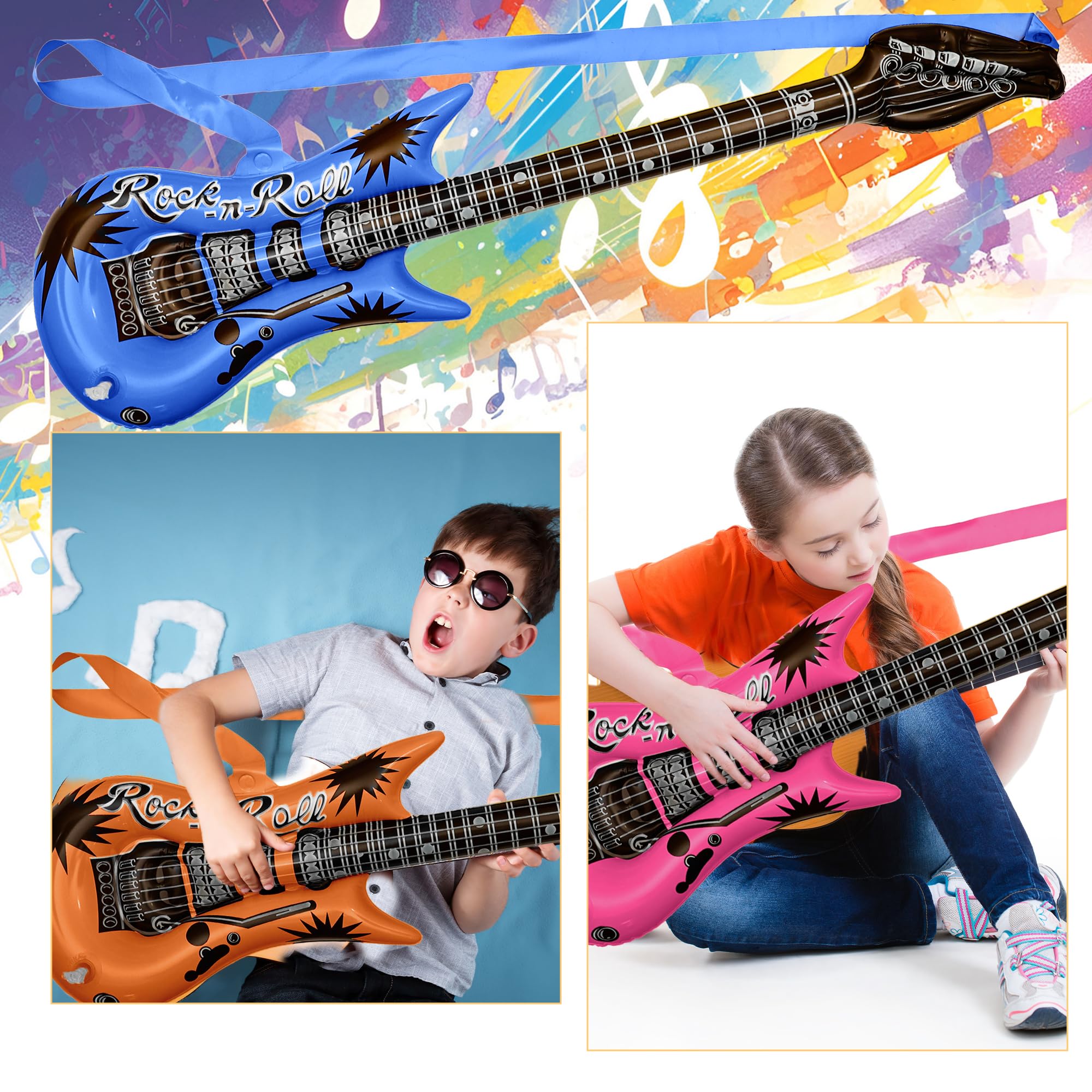 NET TOYS – Guitare Gonflable Hippie 105 Cm – Décoration Multicolore Pour Soirée Costumée