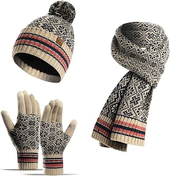 Conjunto Invierno 4 En 1: Gorro, Bufanda, Guantes Y Calcetines De Lana Acrílica, Con Guantes Táctiles