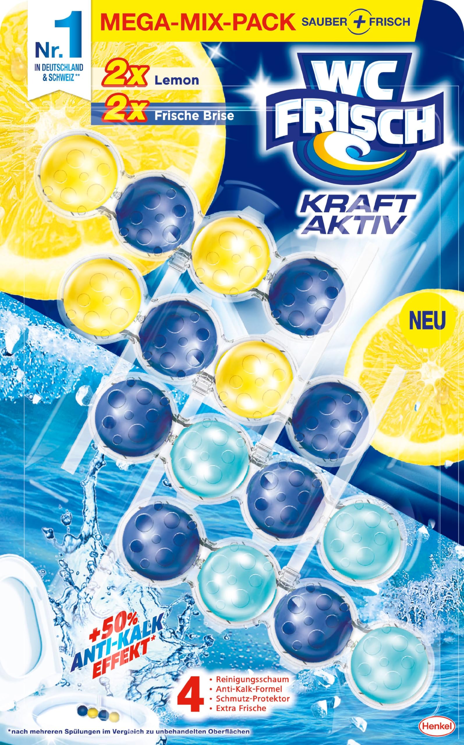 Spee Power Caps Color (1x 120 WL), Colorwaschmittel für Buntwäsche & Dunkles, vordosiertes Waschmittel & WC FRISCH Kraft Aktiv Duftspüler Mix Lemon + Frische Brise, 1x 200g