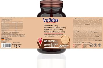 Validus Ceramide 60 mg + Löykotomos Fern 500 mg + Aloe Vera Gel 200 mg + Wheat Extract 200 mg 60 Capsules