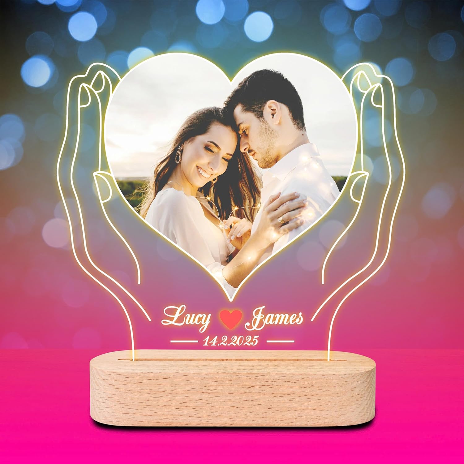 Personalized Infinity Heart LED Night Light – Custom Couple Acrylic Lamp with Names & Date, Romantic Gift for Him Her, Valentine’s Day, Wedding or Anniversary Decor (Couple 5) - Image 5